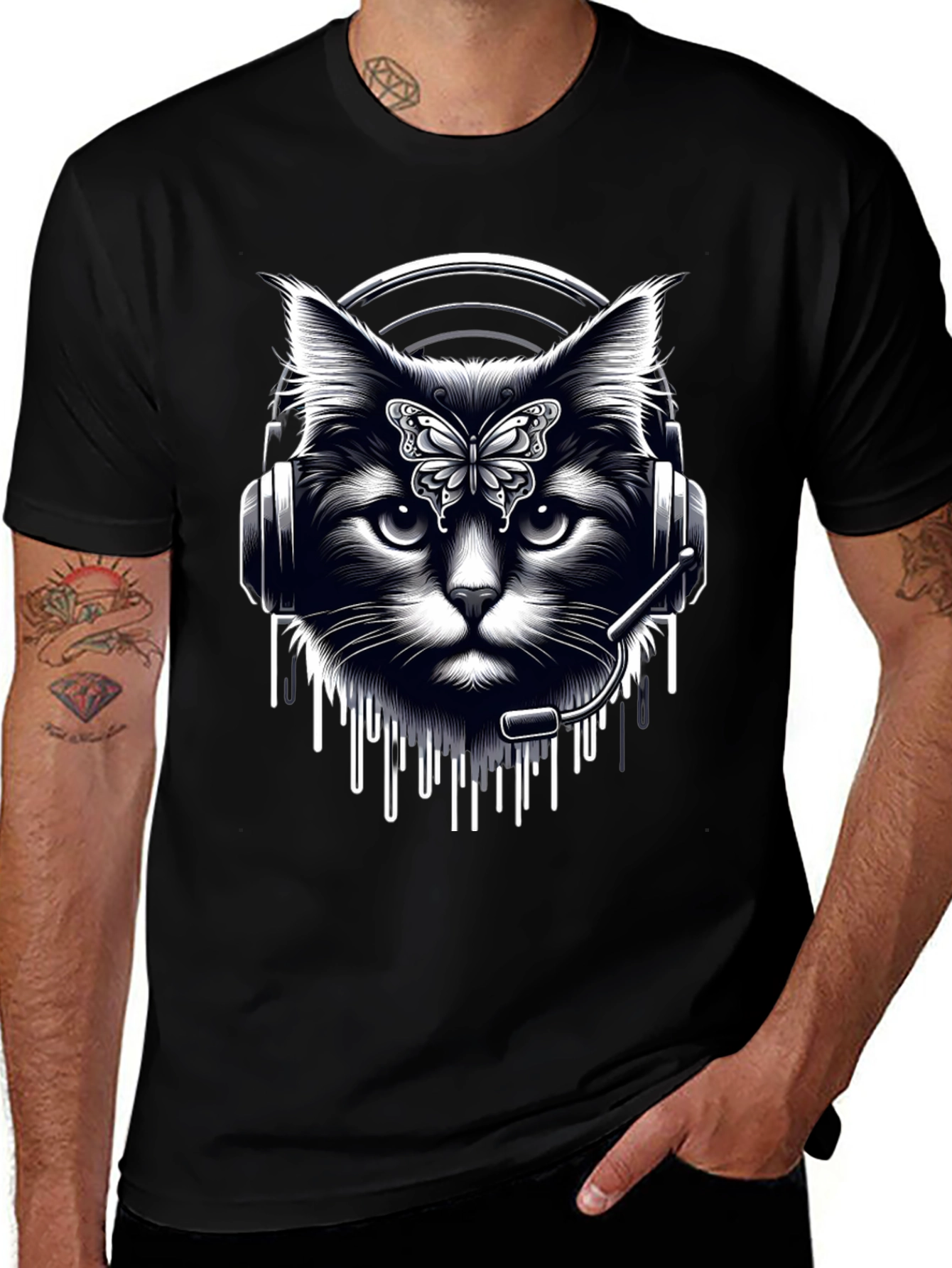 Black Cat DJ Graphic T-Shirt - Black main image