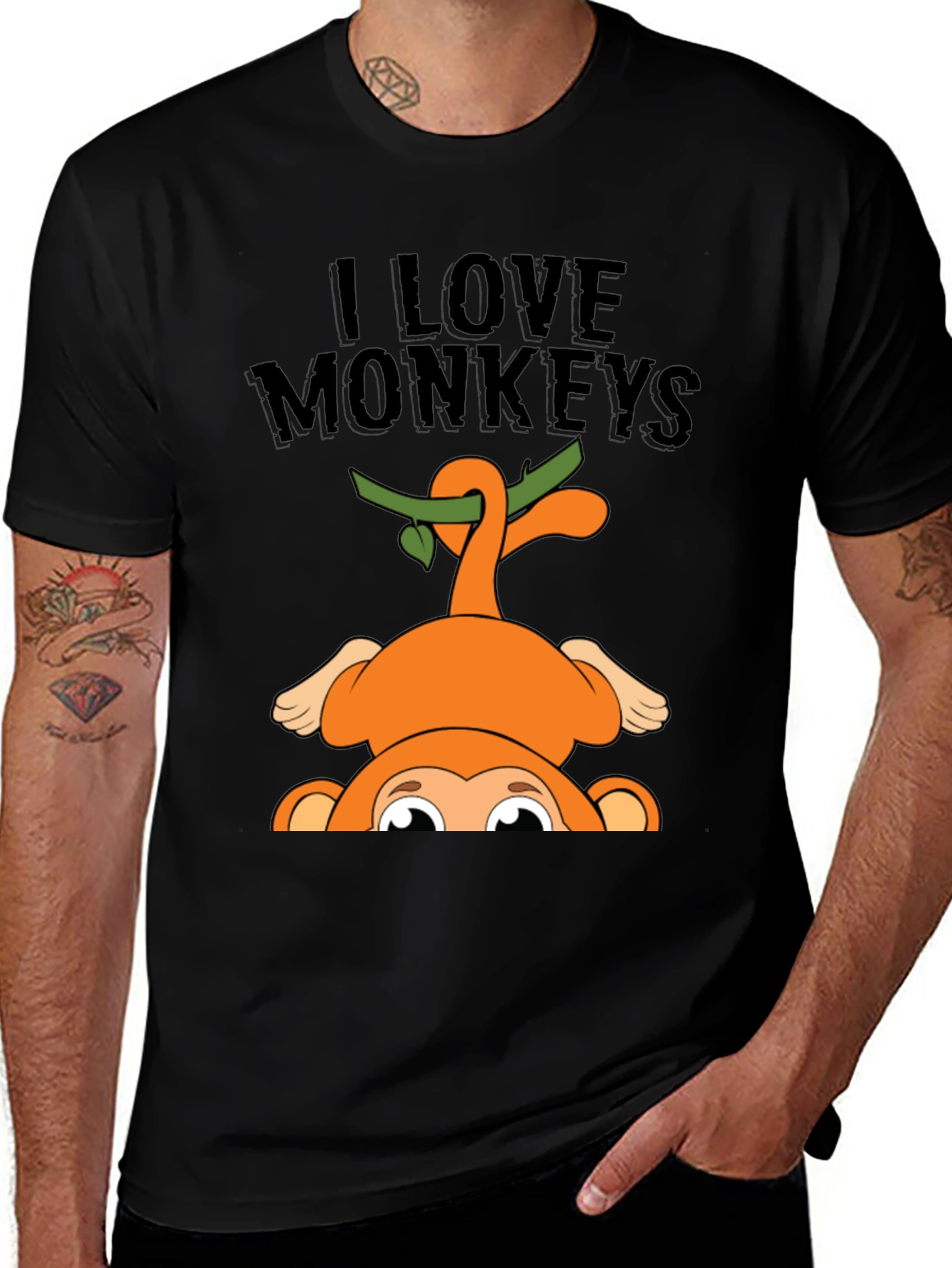 Variant 12 of I Love Monkeys Graphic Tee - Upside Down Monkey Design