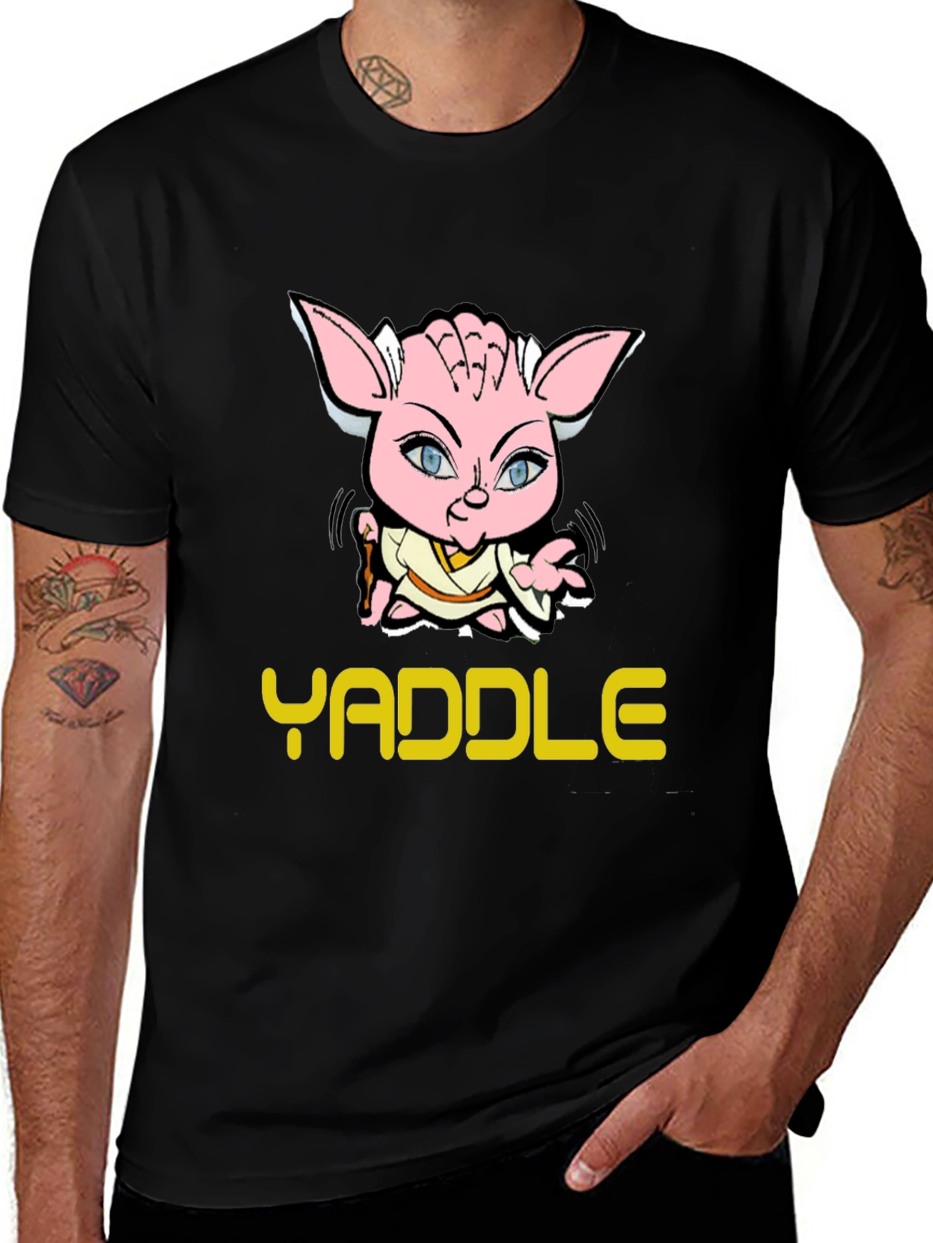 Yaddle Cartoon Graphic Black T-Shirt