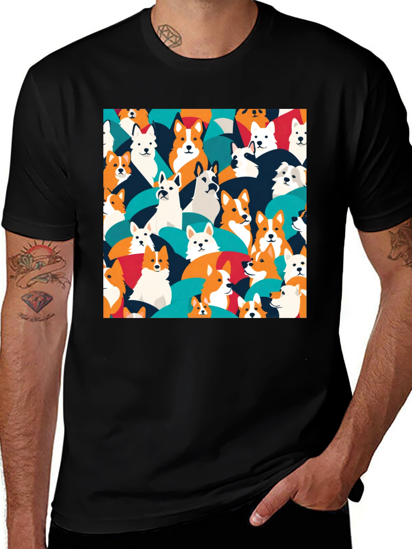 Variant 4 of Dog Pattern T-Shirt - Casual Black Tee