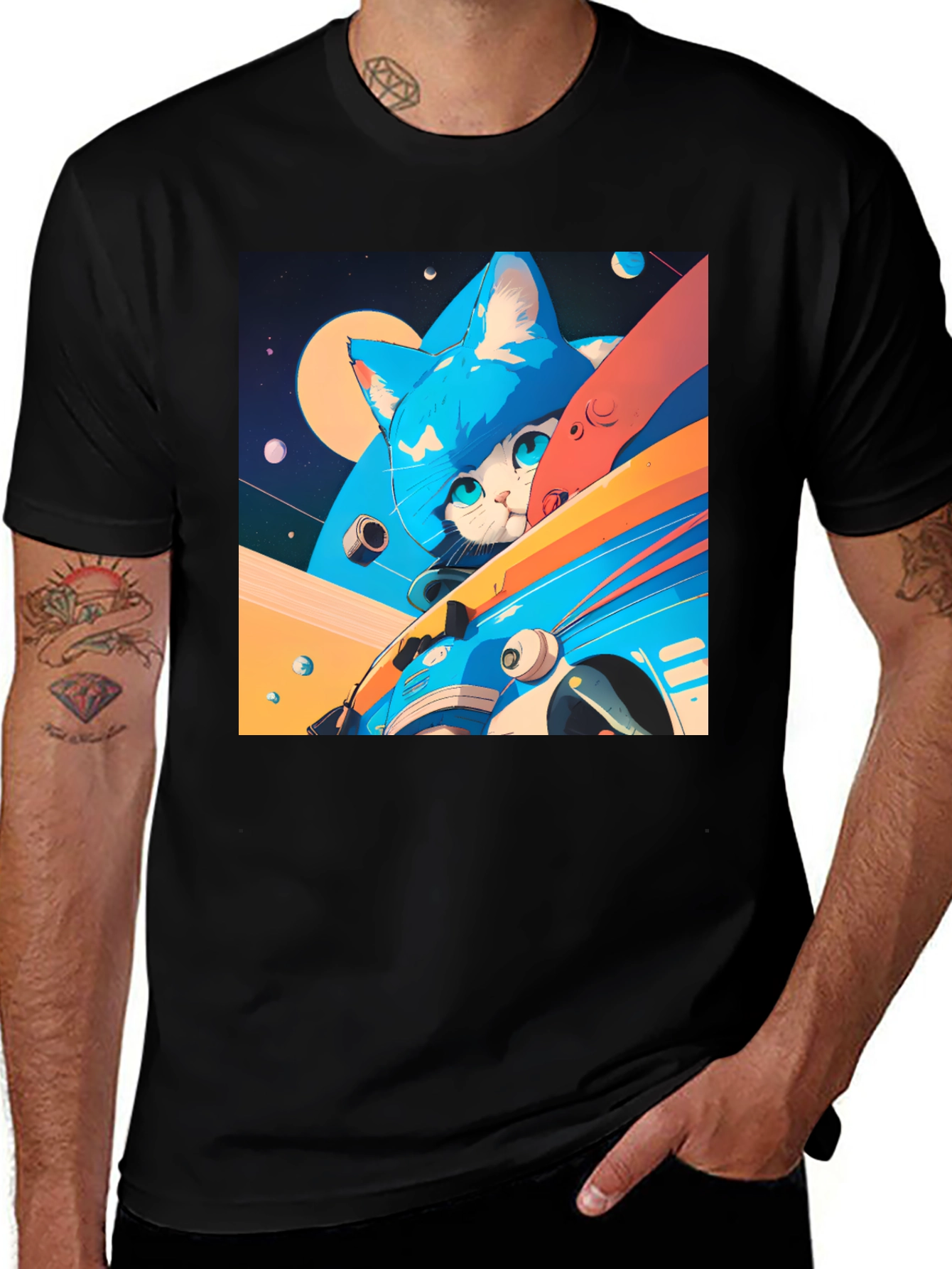 Variant 9 of Cosmic Cat Black T-Shirt - Space Adventure