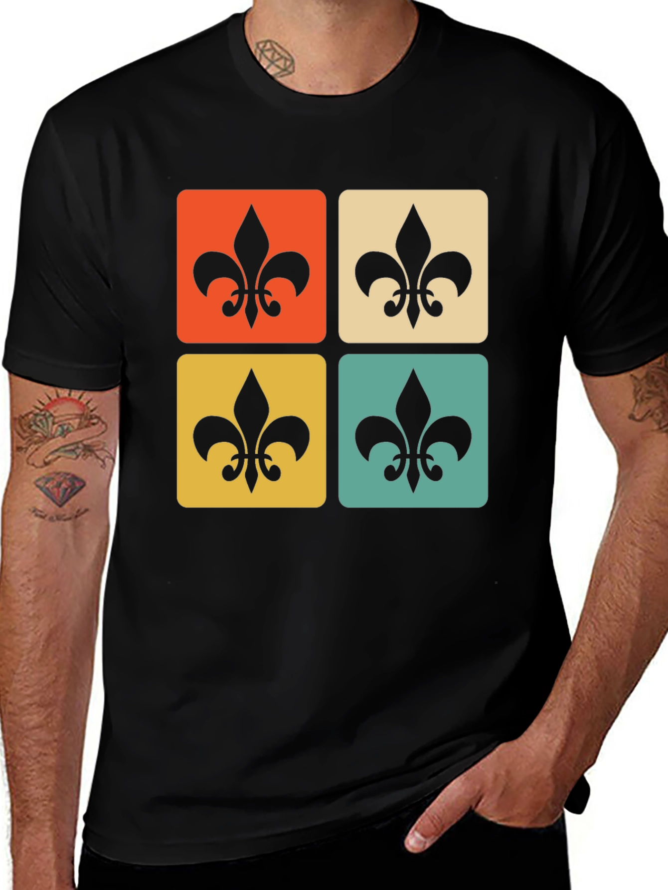Variant 28 of Retro Fleur-de-Lis Graphic Tee - Classic Style