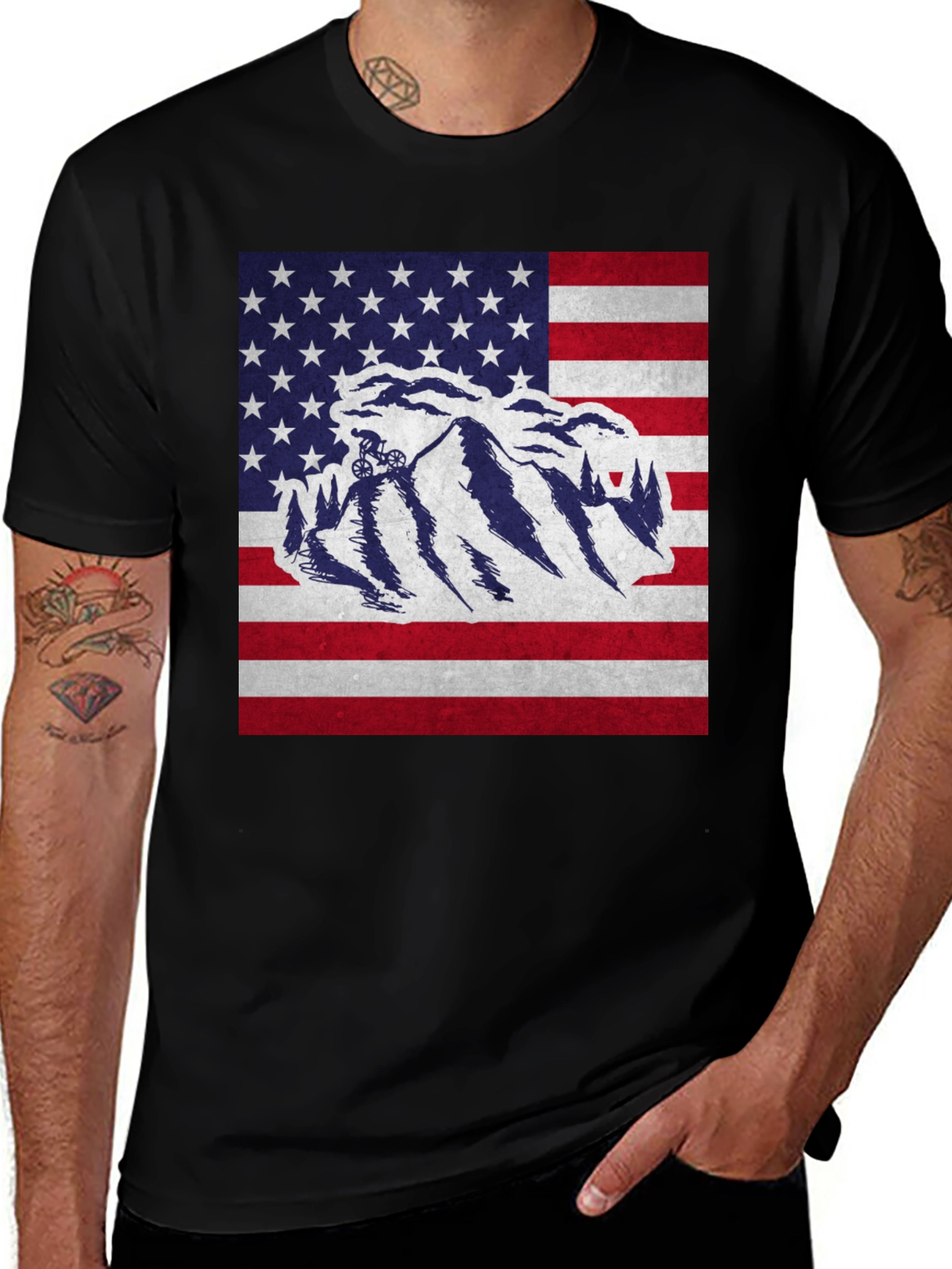 Mountain Biker USA Flag Graphic Tee