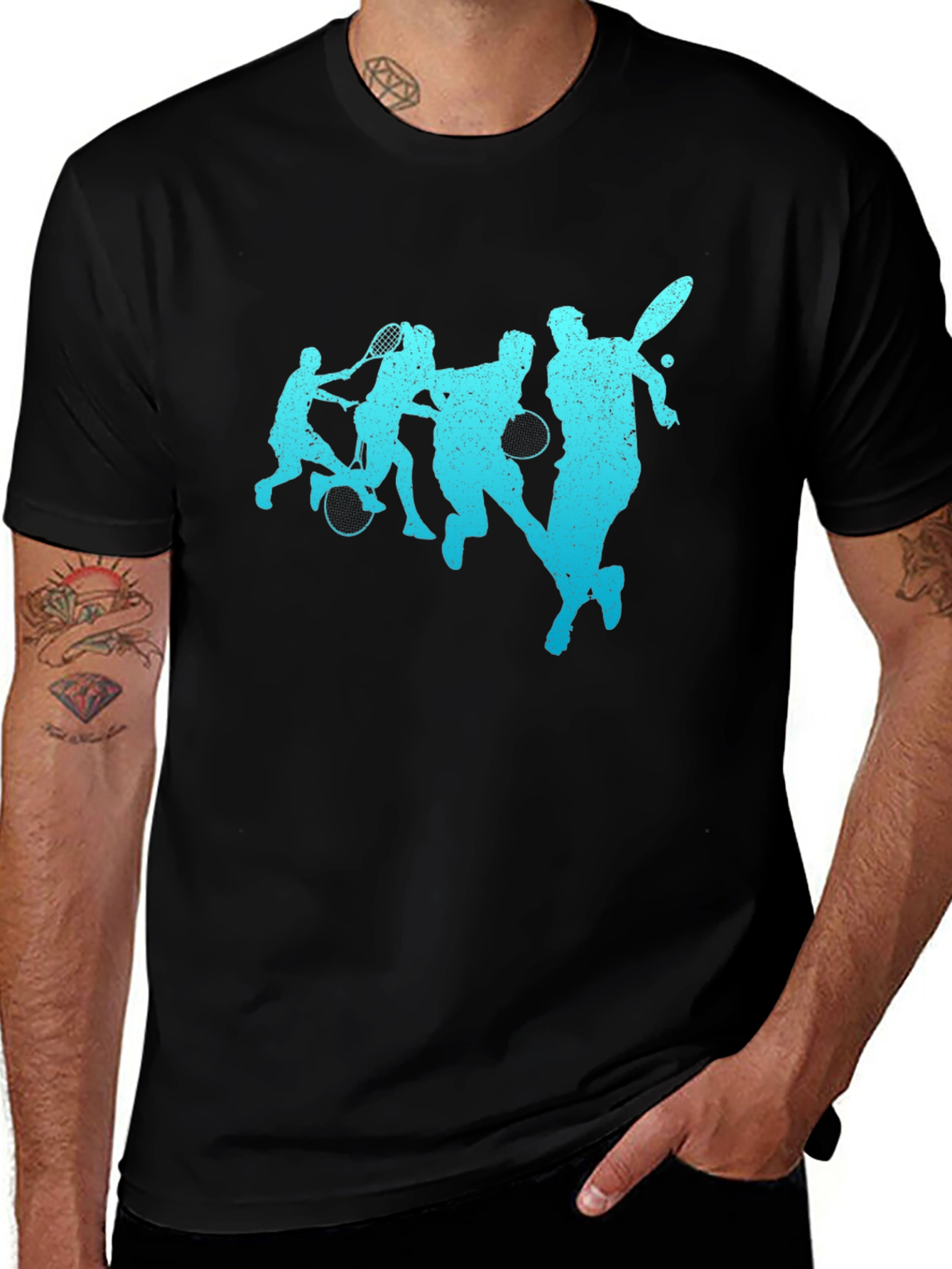 Variant 15 of Men's Black Tennis Player Graphic T-Shirt