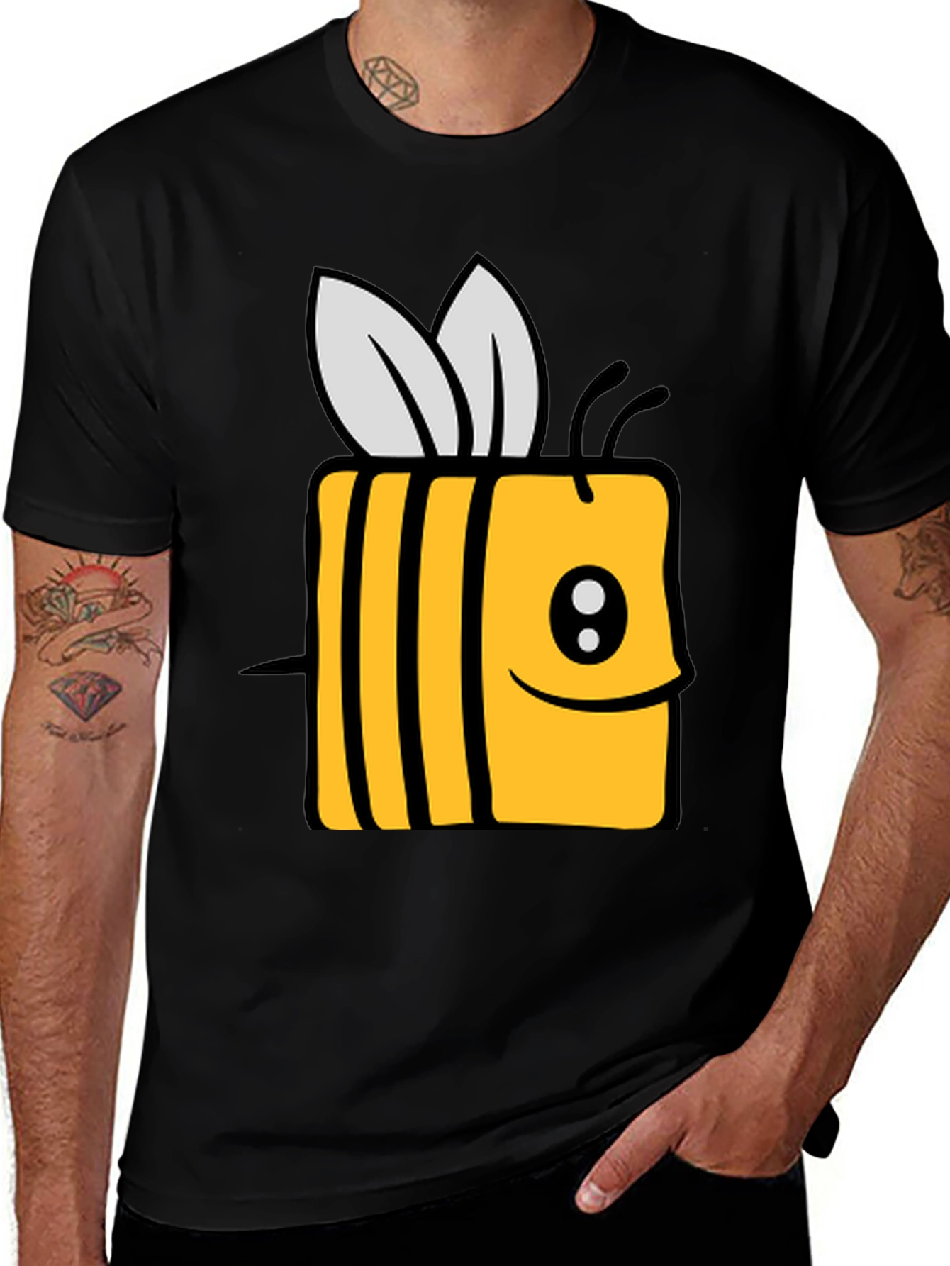 Variant 16 of Cute Cartoon Bee Graphic Black T-Shirt