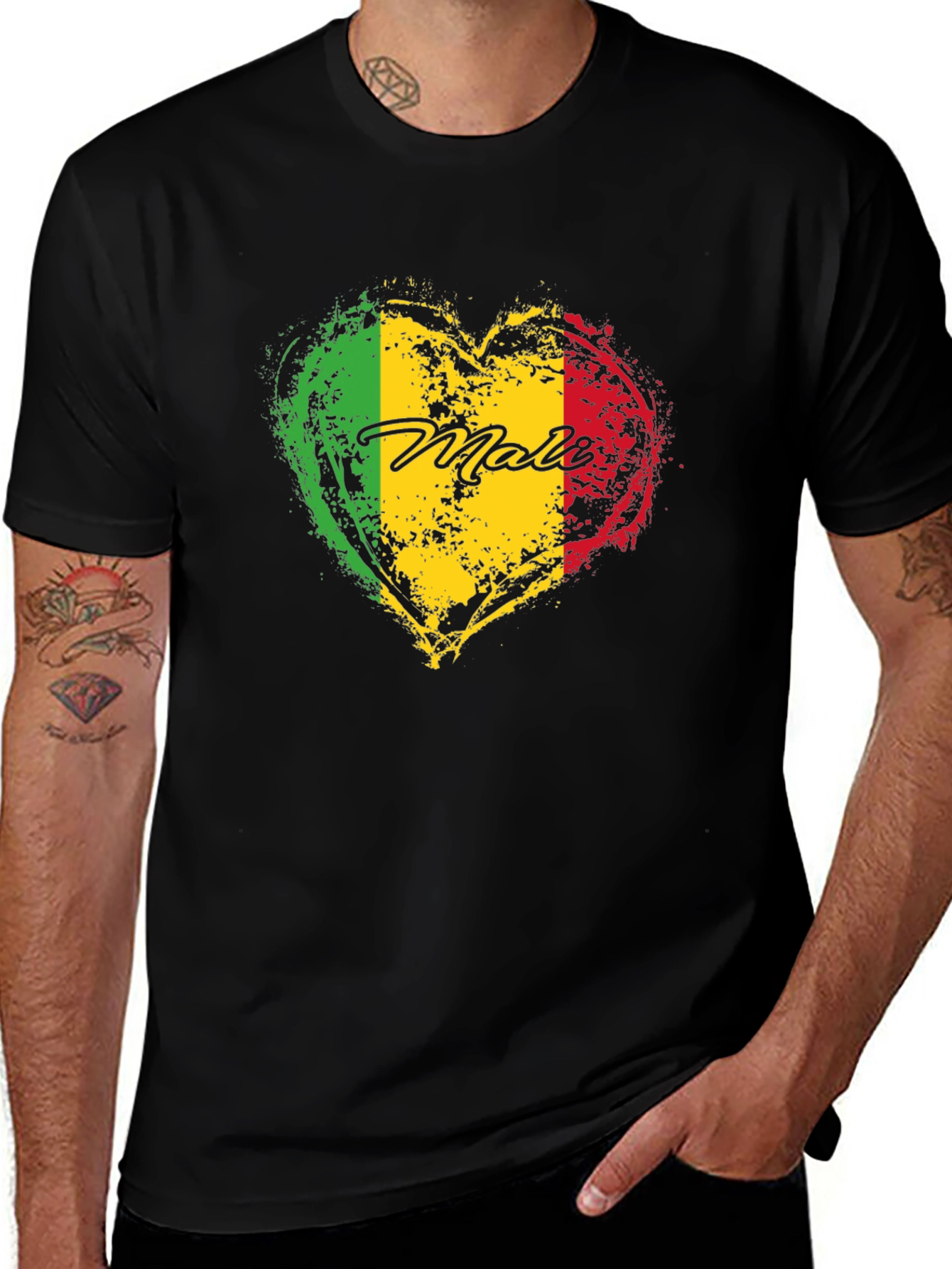 Mali Flag Heart T-Shirt - Black Cotton Tee