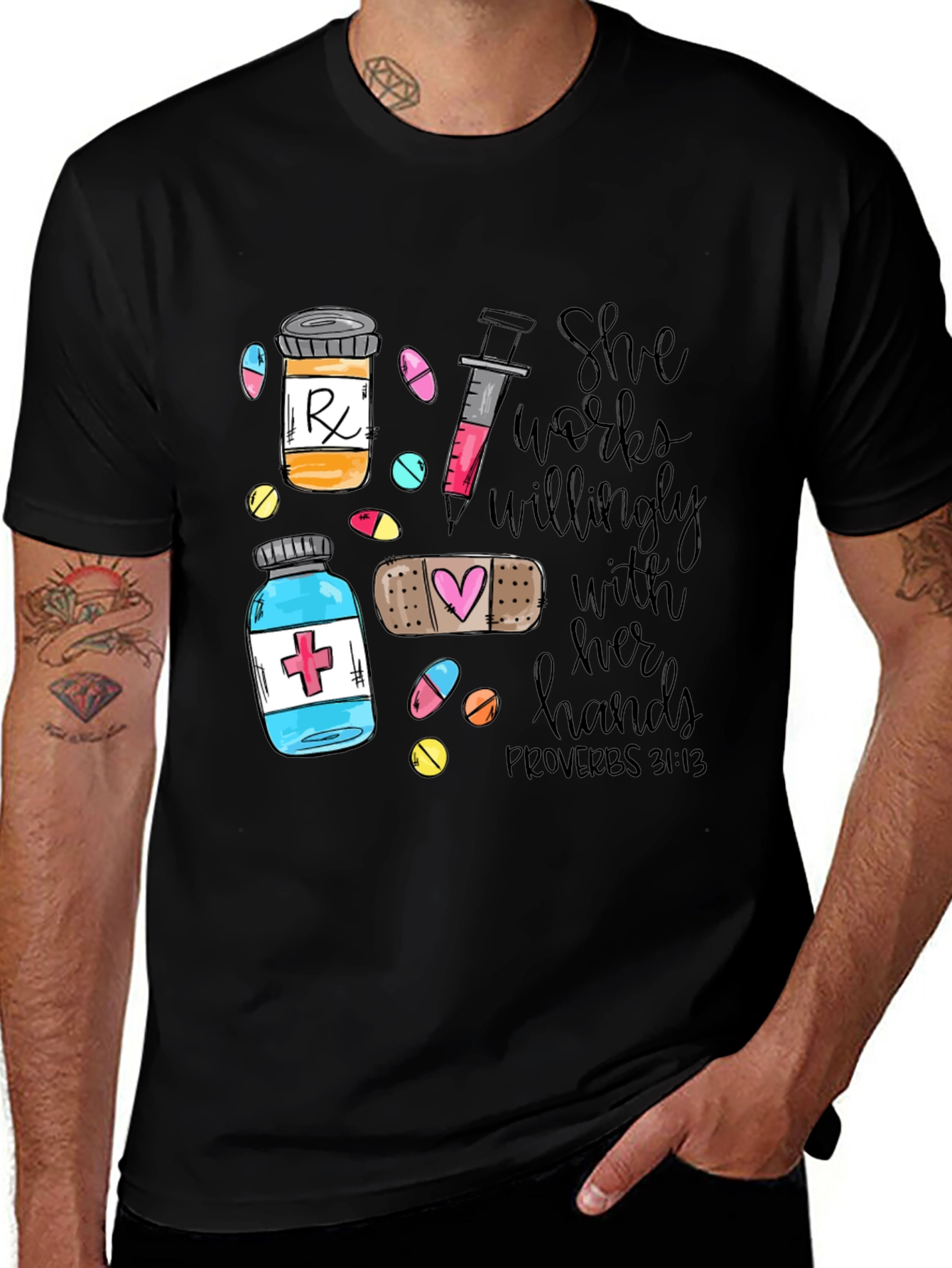Variant 16 of Nurse Proverbs Graphic Tee - She Works Willingly