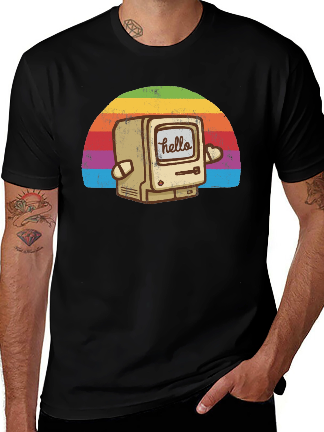 Variant 8 of Retro Computer Rainbow T-Shirt - Hello Graphic Tee