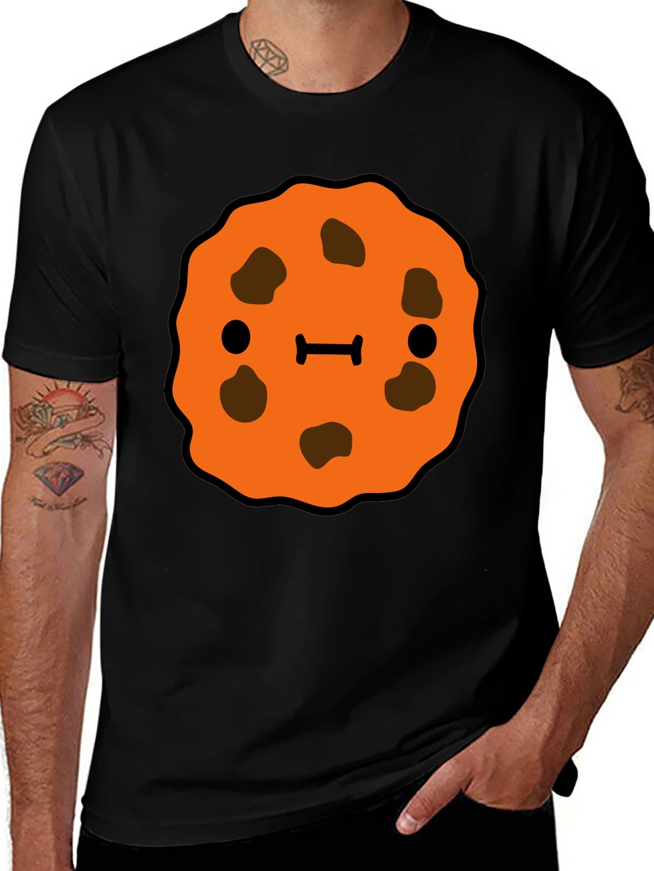 Variant 9 of Cute Cartoon Cookie Graphic Tee - Black T-Shirt