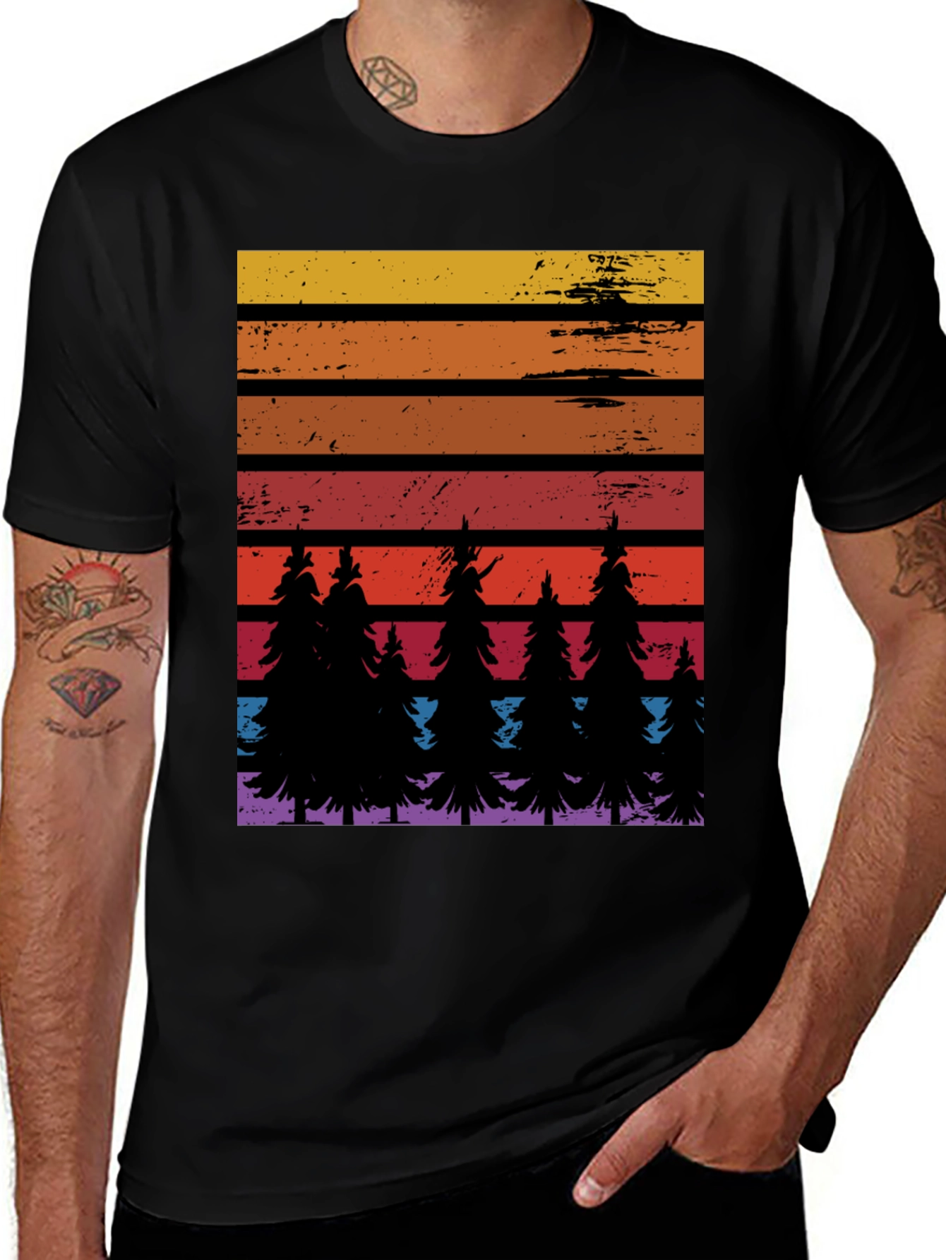 Variant 4 of Retro Sunset Forest Graphic Tee