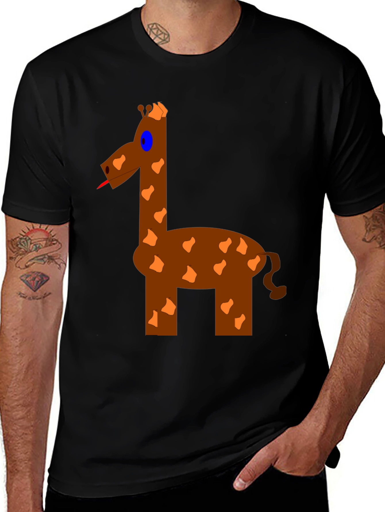 Variant 29 of Funny Giraffe Graphic T-Shirt - Black Cotton Tee