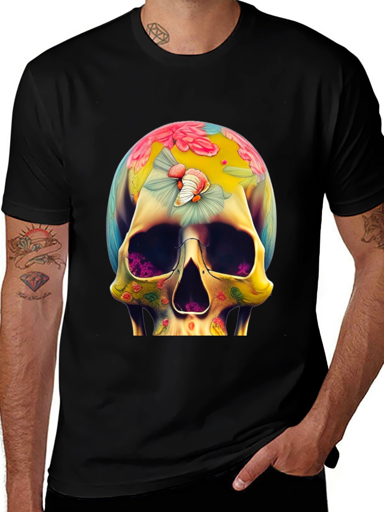 Variant 16 of Floral Skull Graphic T-Shirt