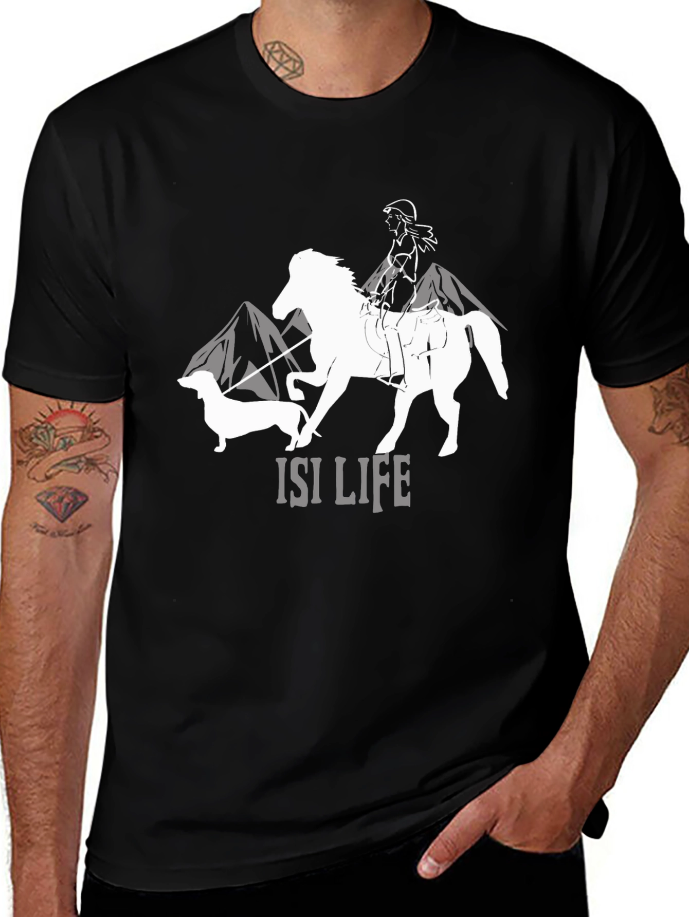 Black ISI Life Black T-Shirt - Horse & Dog Design main image