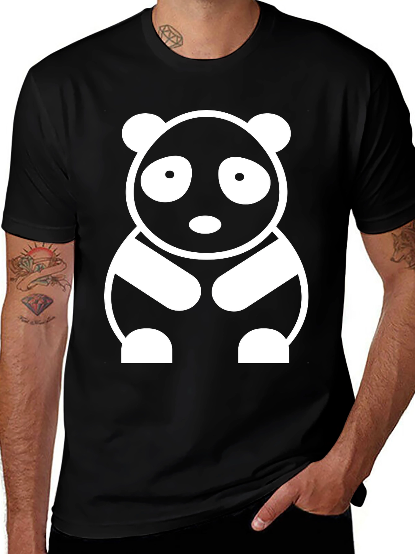 Black Cute Panda Graphic Tee - Black Cotton T-Shirt main image
