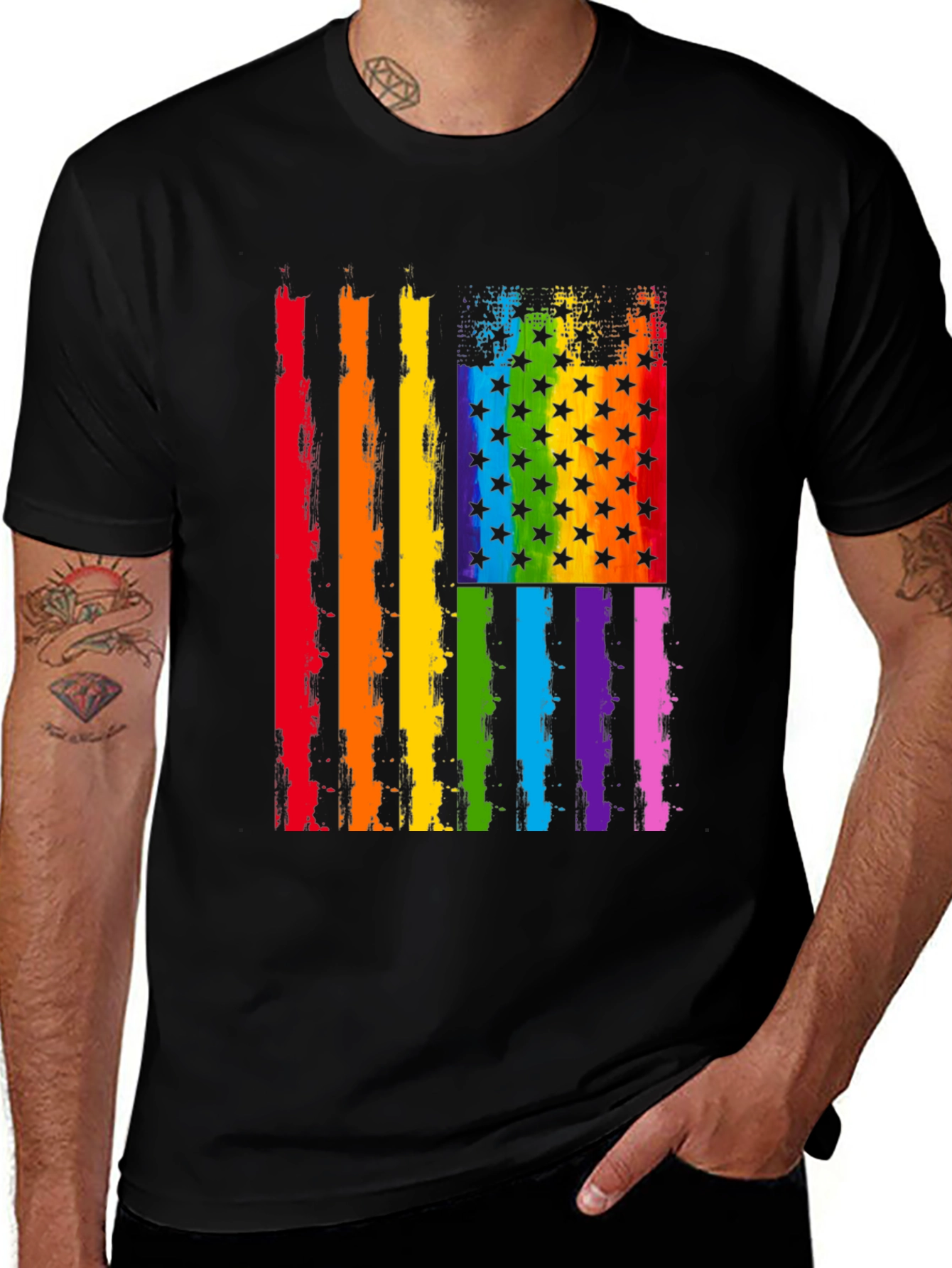 Pride Flag Graphic Tee - Unisex Black Shirt