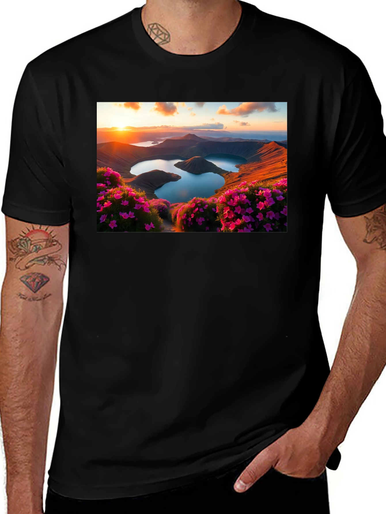 Variant 17 of Lakeside Sunset Graphic Tee - Nature Lover's T-Shirt