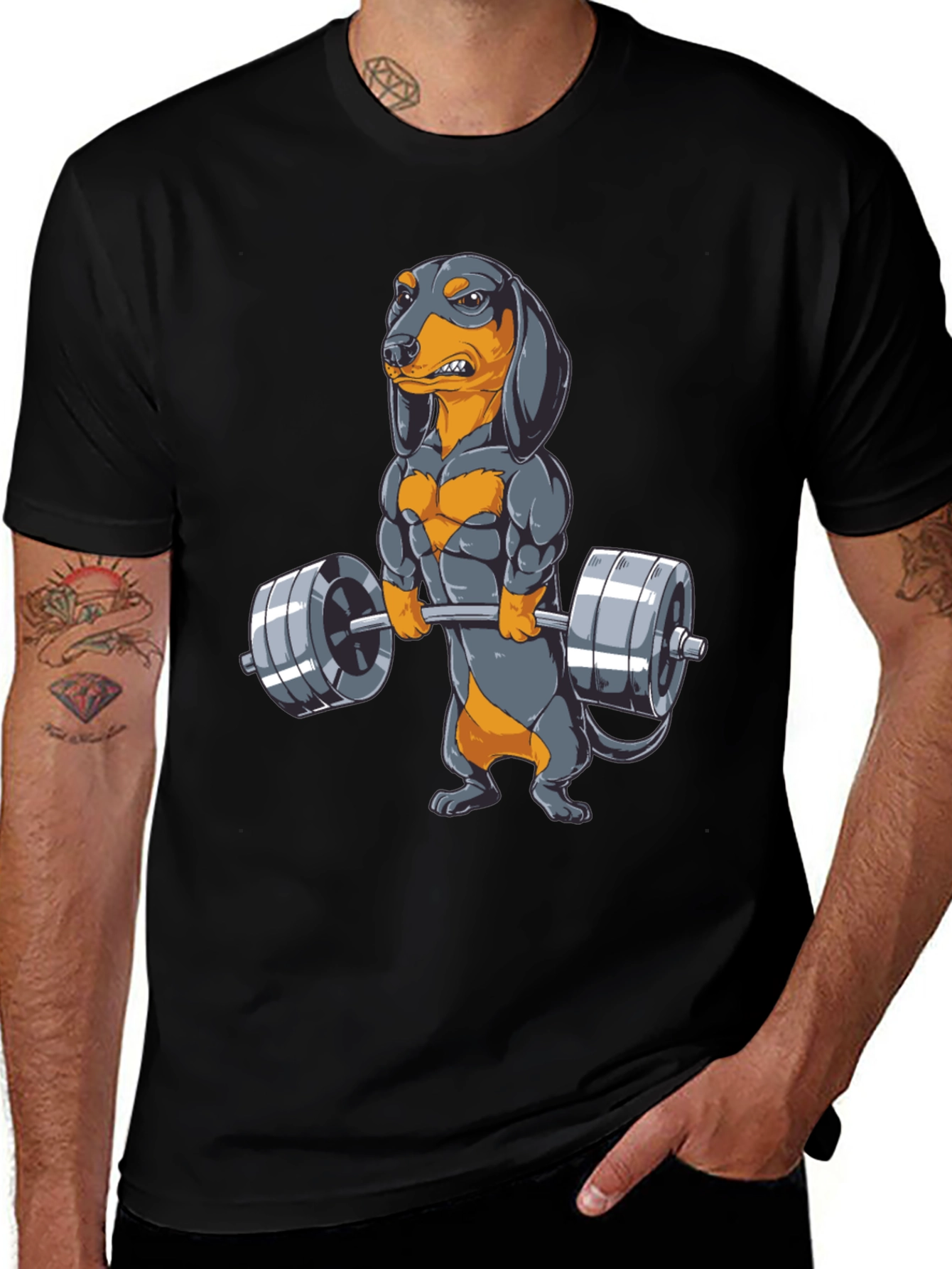 Variant 29 of Weightlifting Dachshund T-Shirt - Black
