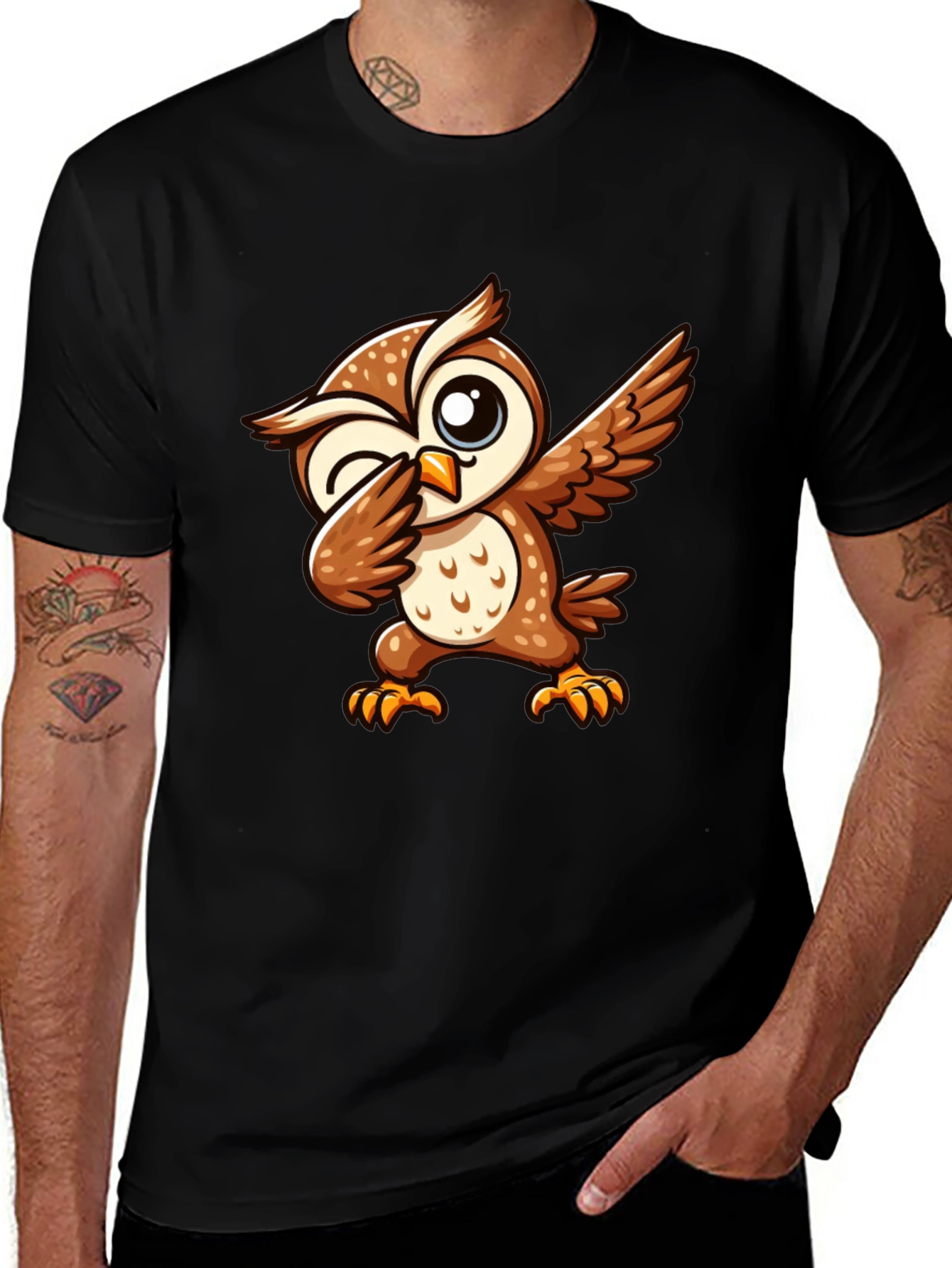 Variant 16 of Dabbing Owl Graphic Tee - Trendy Black T-Shirt