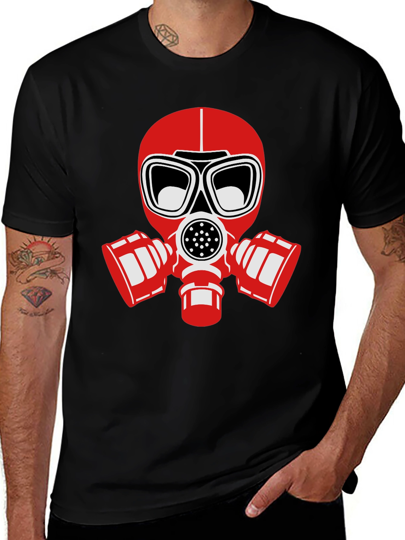 Black T-Shirt with Red Gas Mask Graphic