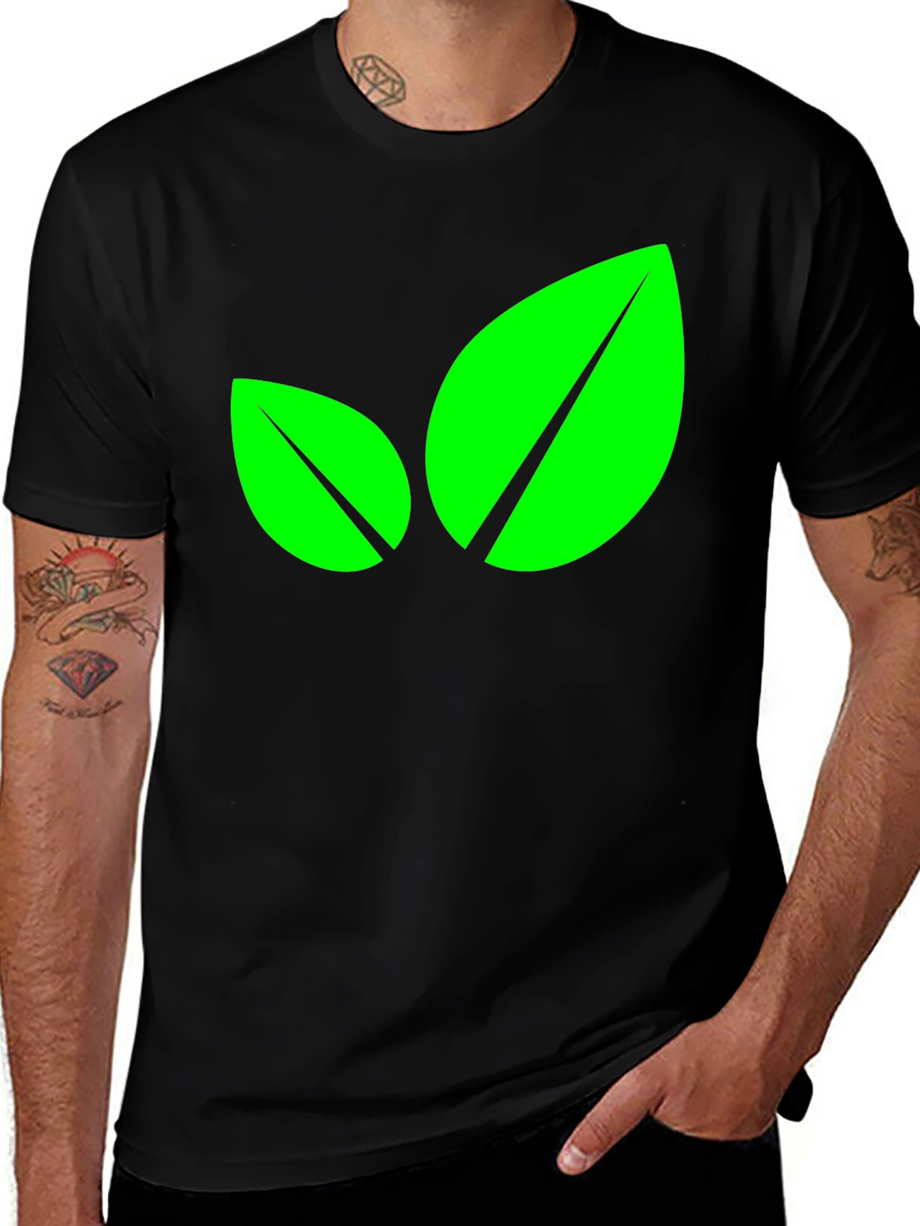 Eco-Friendly Leaf Graphic Black T-Shirt