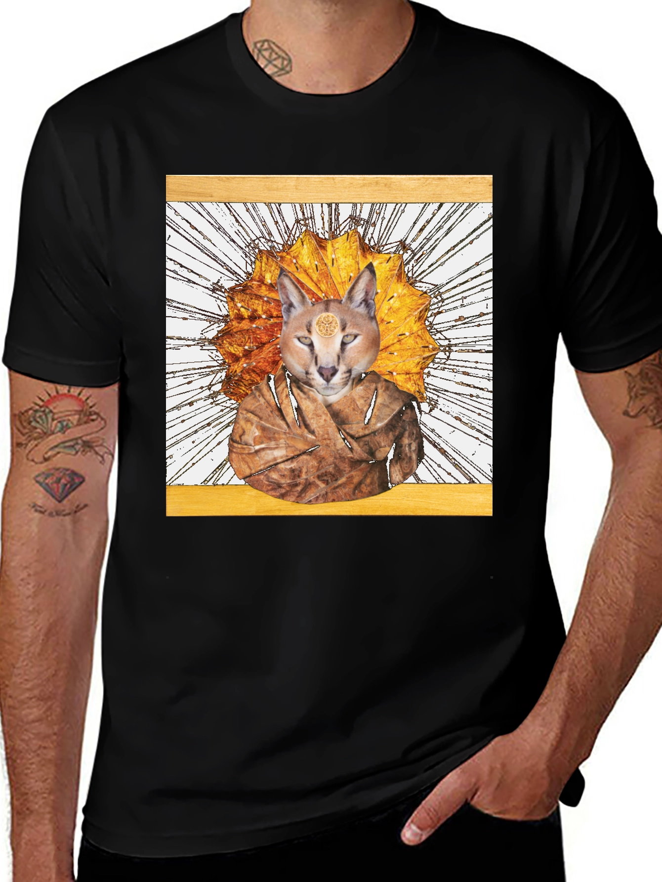 Caracal Cat Monk Graphic Tee - Spiritual T-Shirt