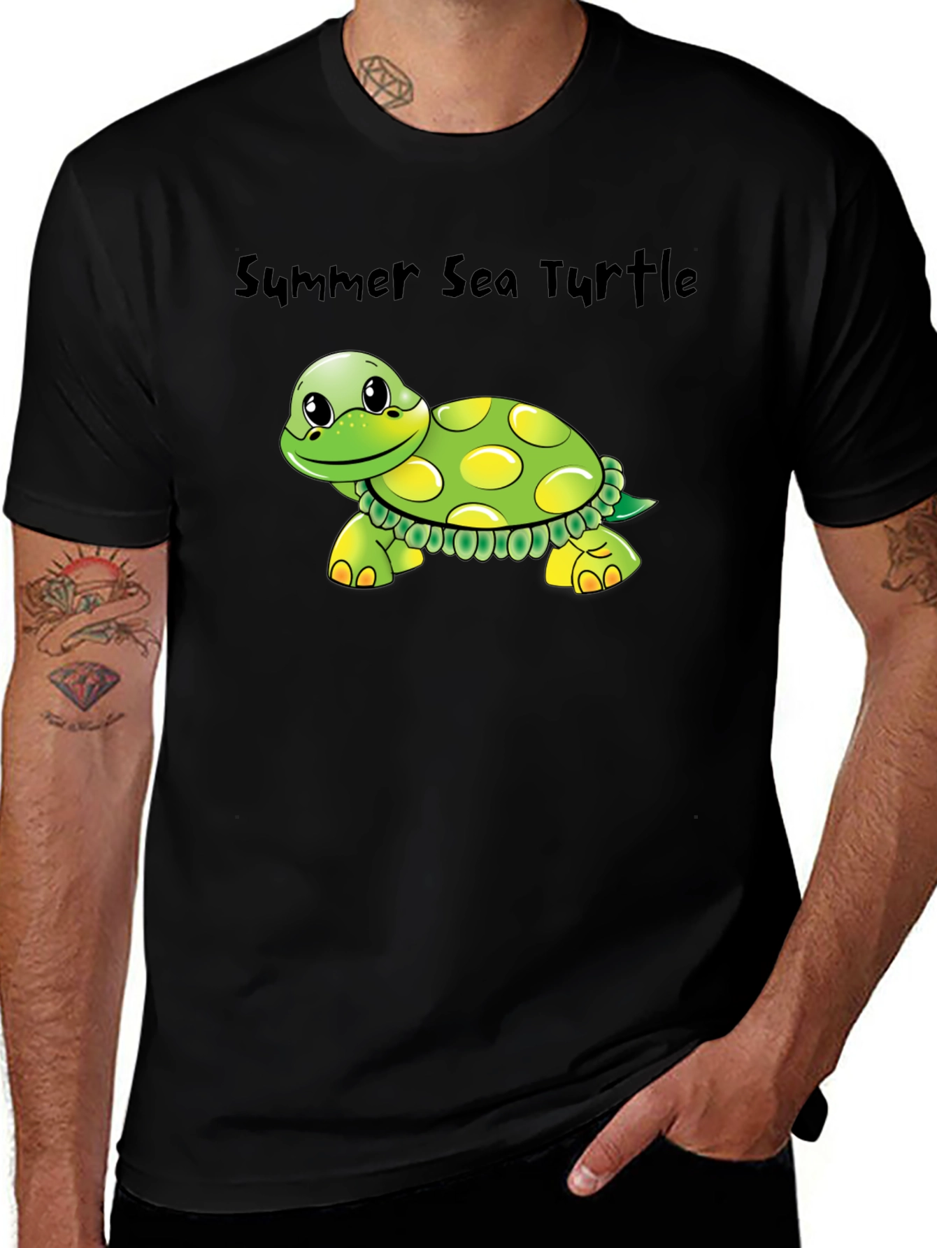 Black Summer Sea Turtle Graphic Tee - Soft Cotton Blend main image