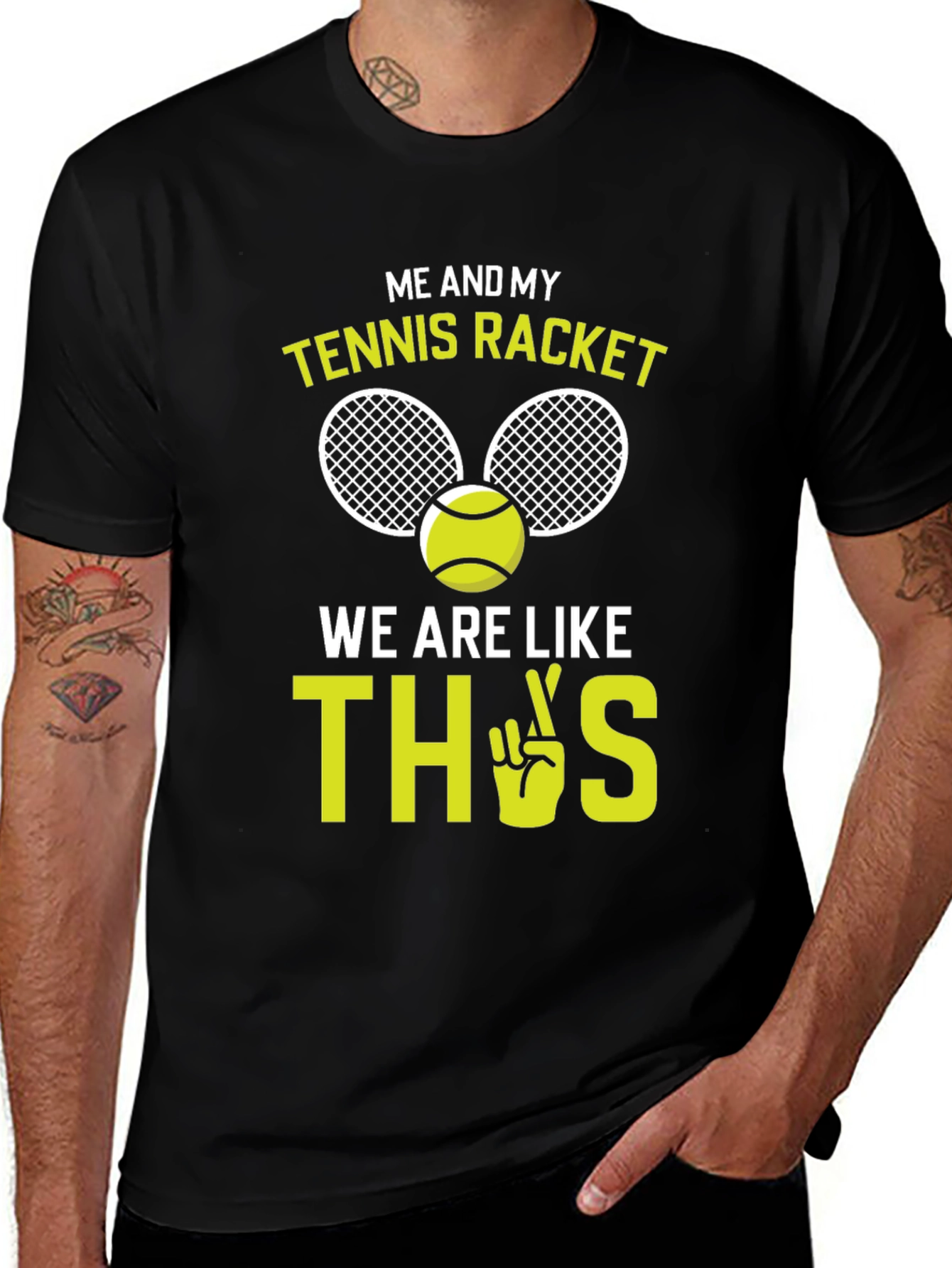 Black Tennis Racket Graphic Tee - Funny & Sporty main image
