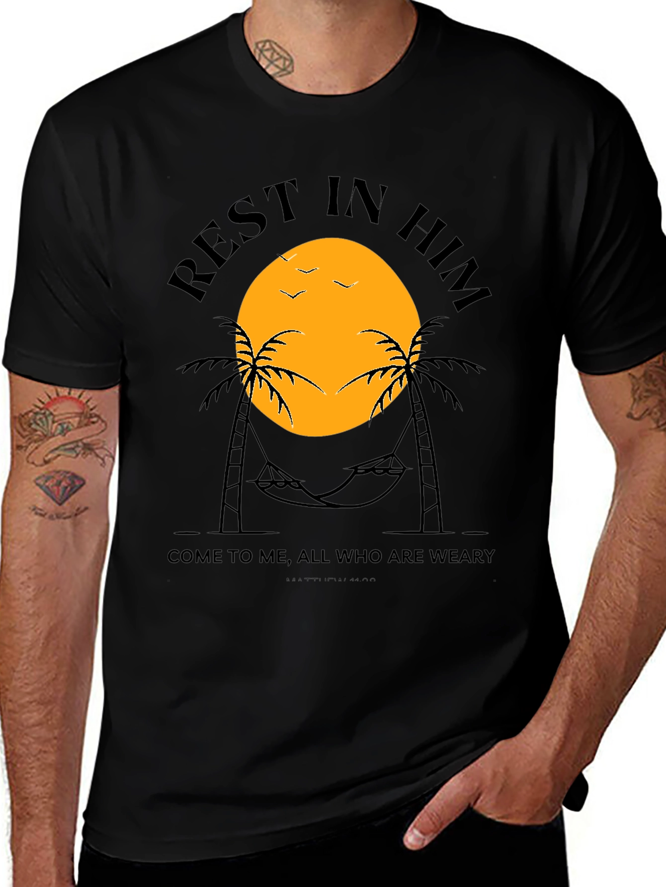 Variant 17 of Rest in Him Tee - Beach Sunset Hammock Shirt