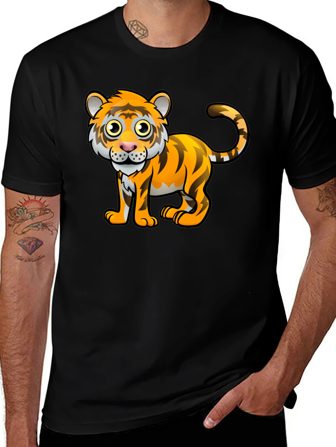 Variant 7 of Cute Tiger Cartoon Print Black T-Shirt