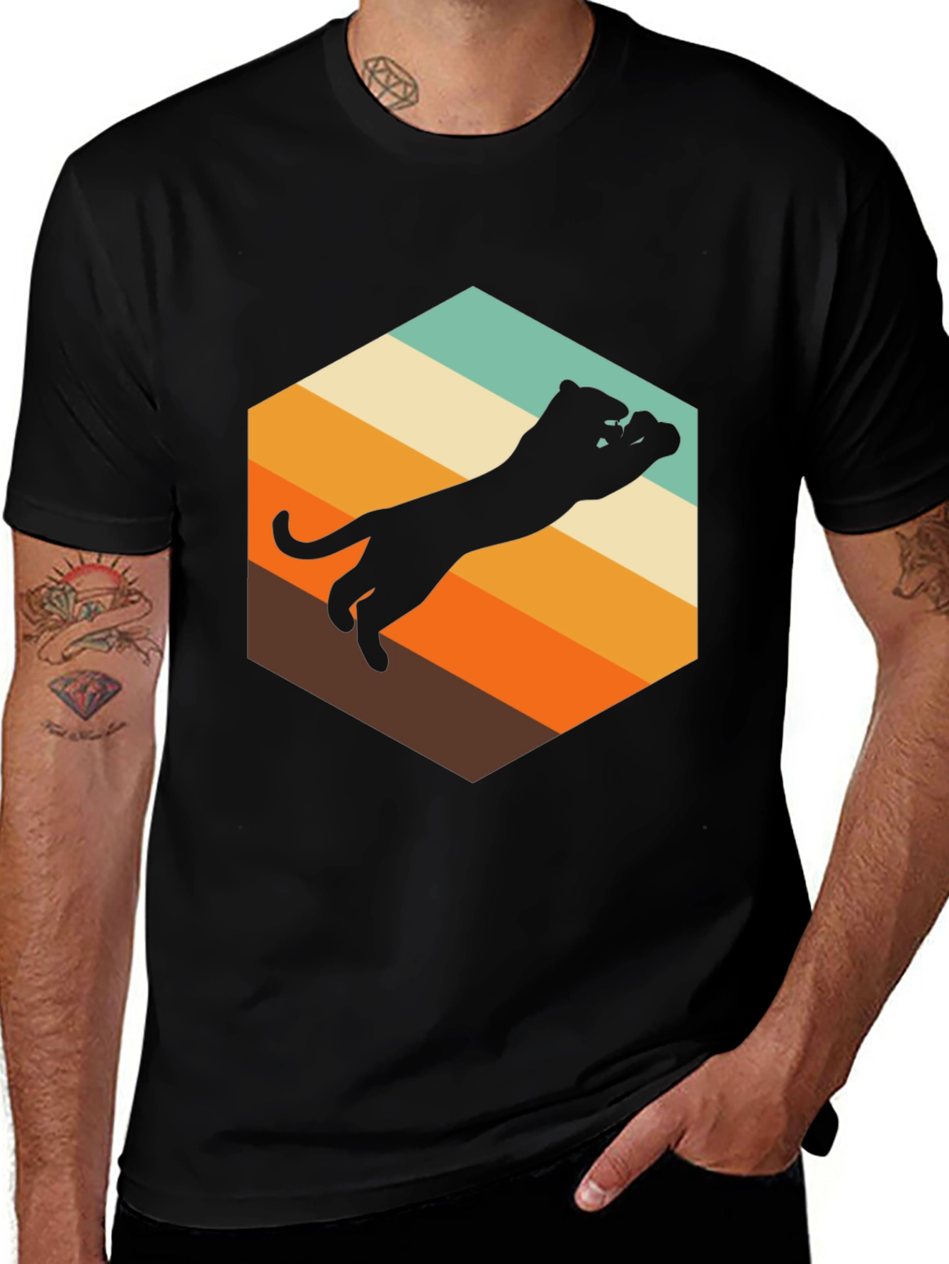 Variant 2 of Retro Panther Graphic Tee - Men's Black T-Shirt