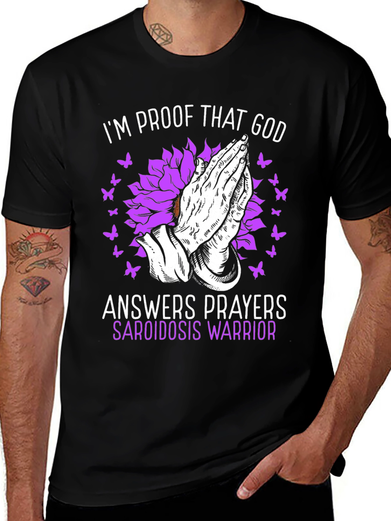 Sarcoidosis Warrior T-Shirt God Answers Prayers