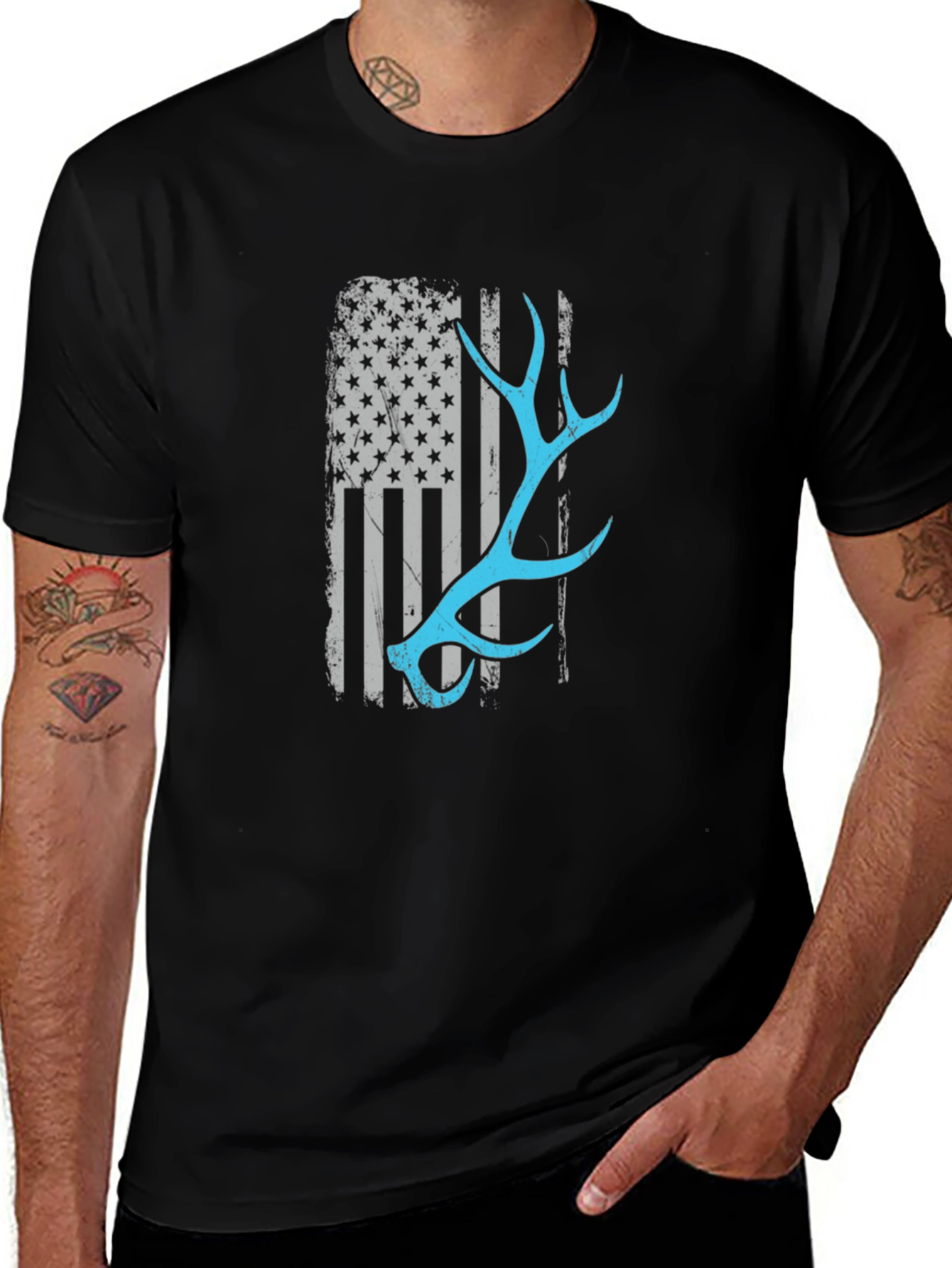 Variant 10 of Deer Antler American Flag Black T-Shirt