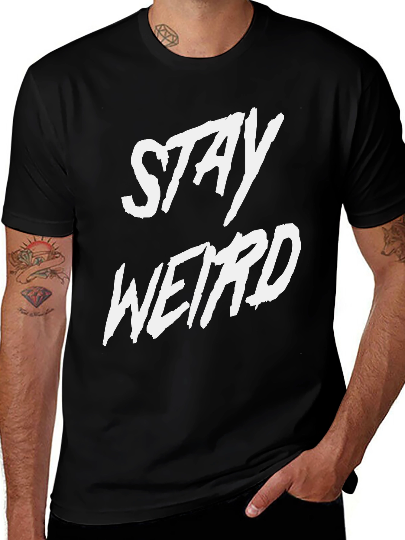 Variant 10 of Stay Weird Graphic Tee - Black Cotton Blend