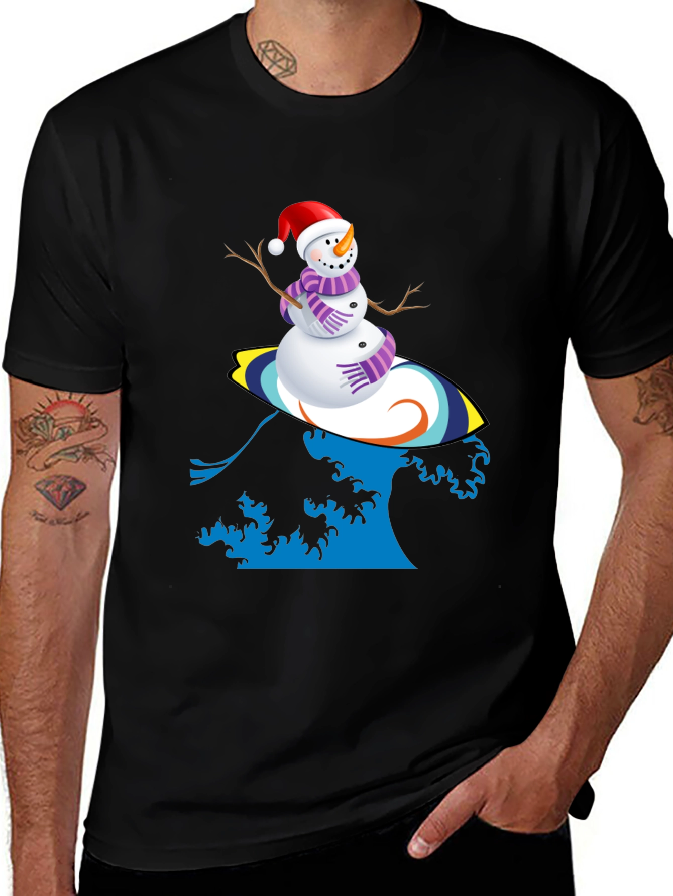 Variant 24 of Surfing Snowman Graphic Tee