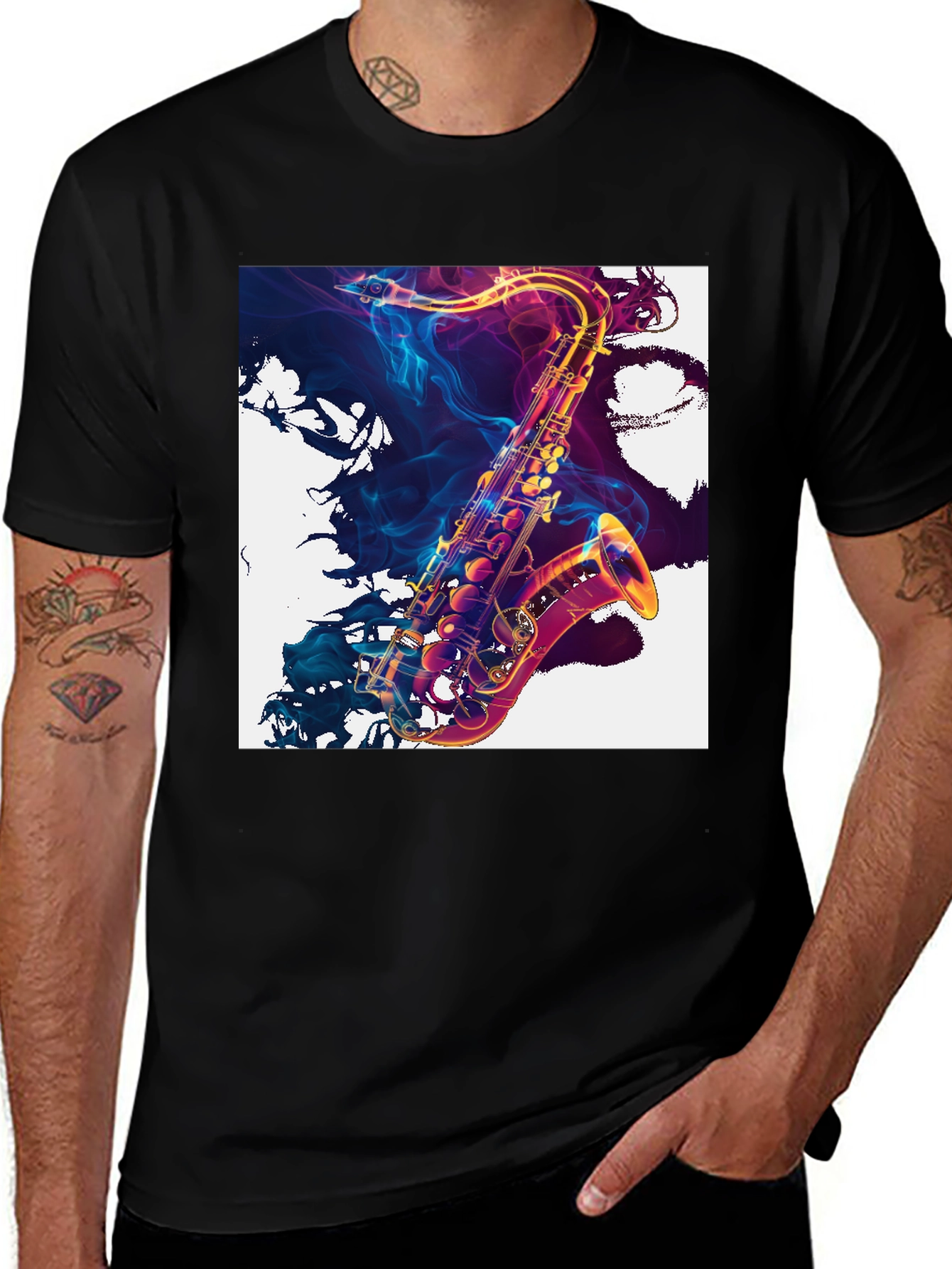 Saxophone Art Black T-Shirt: Musical Style