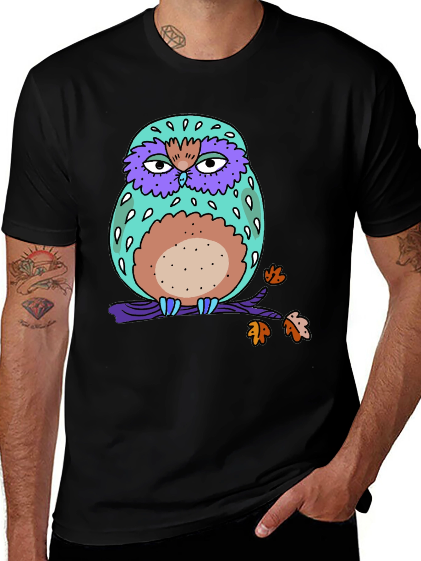 Variant 9 of Colorful Owl Graphic Tee - Unique Bird Design