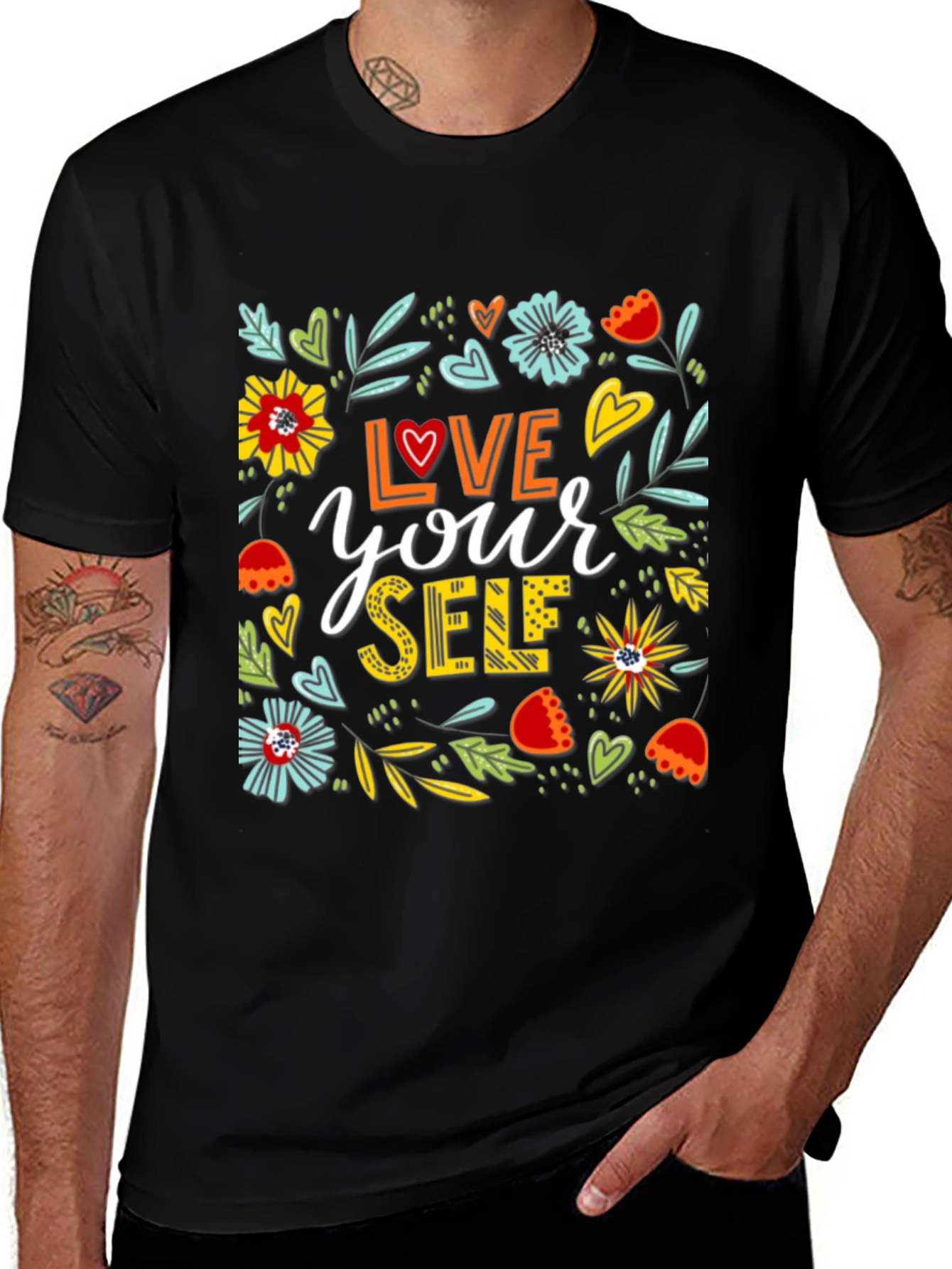 Variant 23 of Love Yourself Graphic Tee - Floral Design