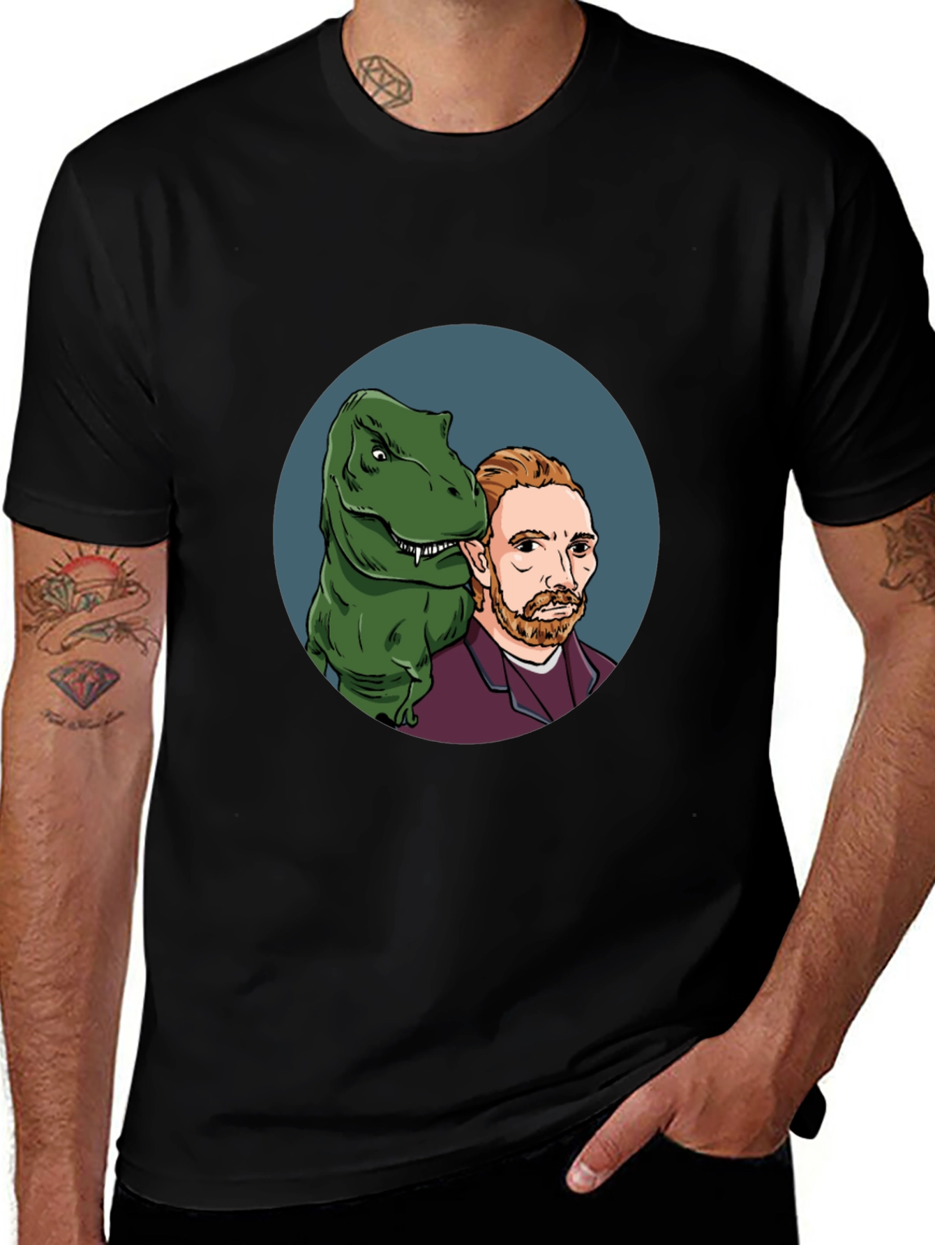 Variant 4 of Dino Van Gogh Graphic Tee - Unique Men's Black T-Shirt