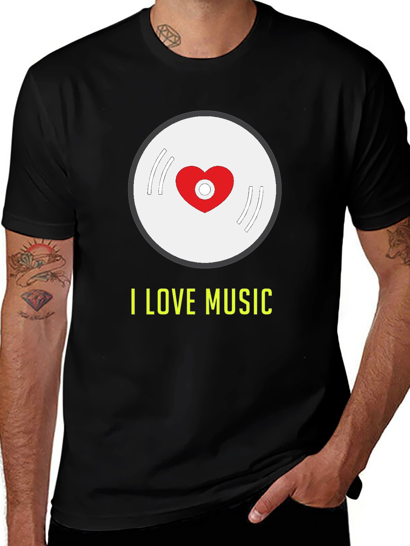 Variant 6 of I Love Music Heart Vinyl Record Graphic T-Shirt