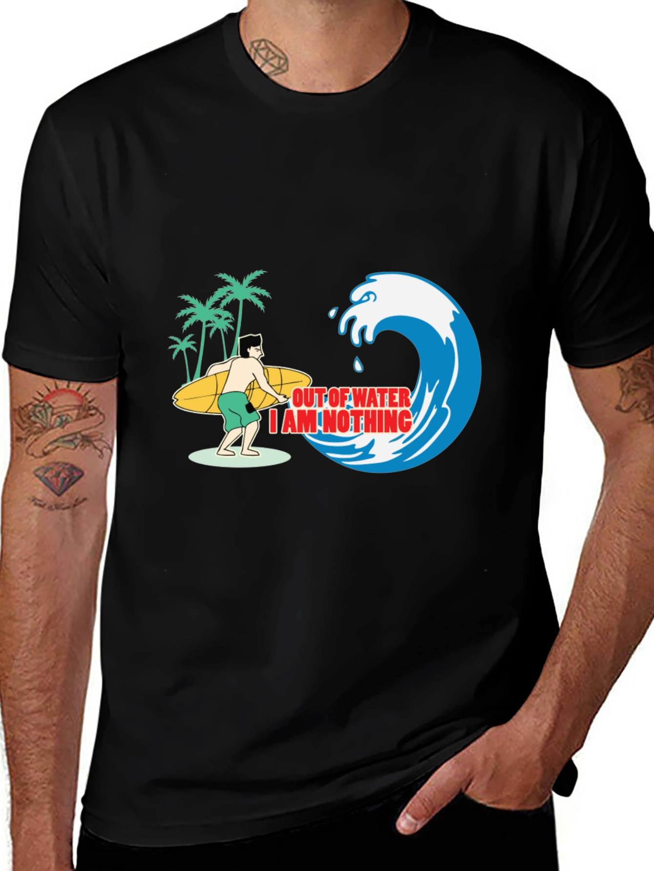 Surfer Graphic Tee: Out of Water, I Am Nothing 