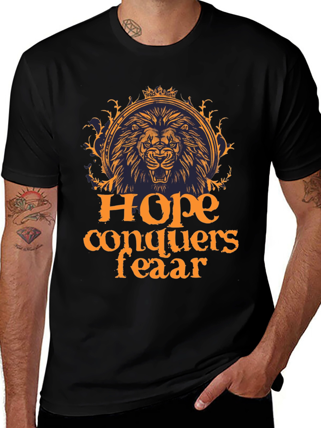 Variant 5 of Hope Conquers Fear Lion Graphic Tee - Black