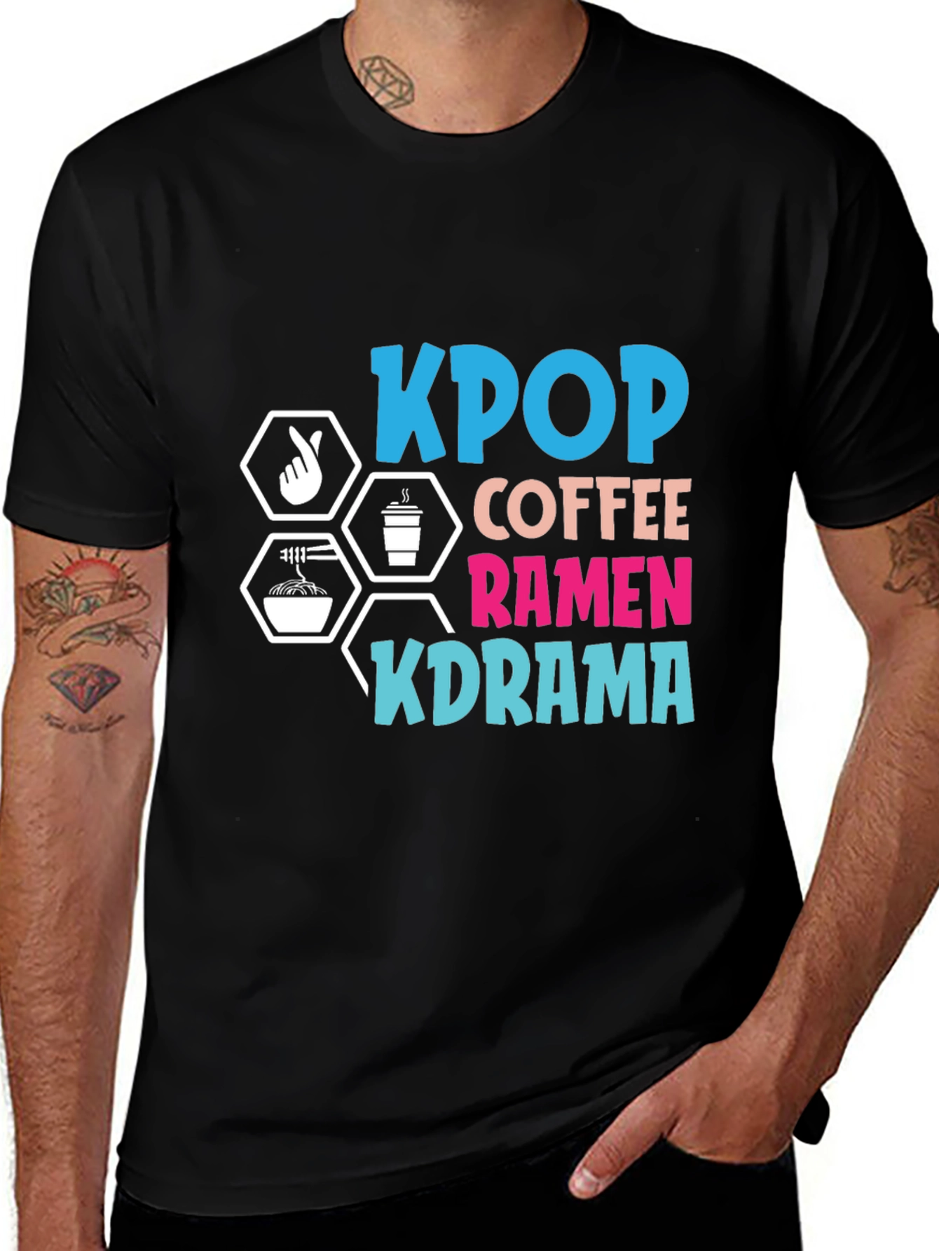 Variant 4 of KPOP Coffee Ramen KDRAMA Black T-Shirt