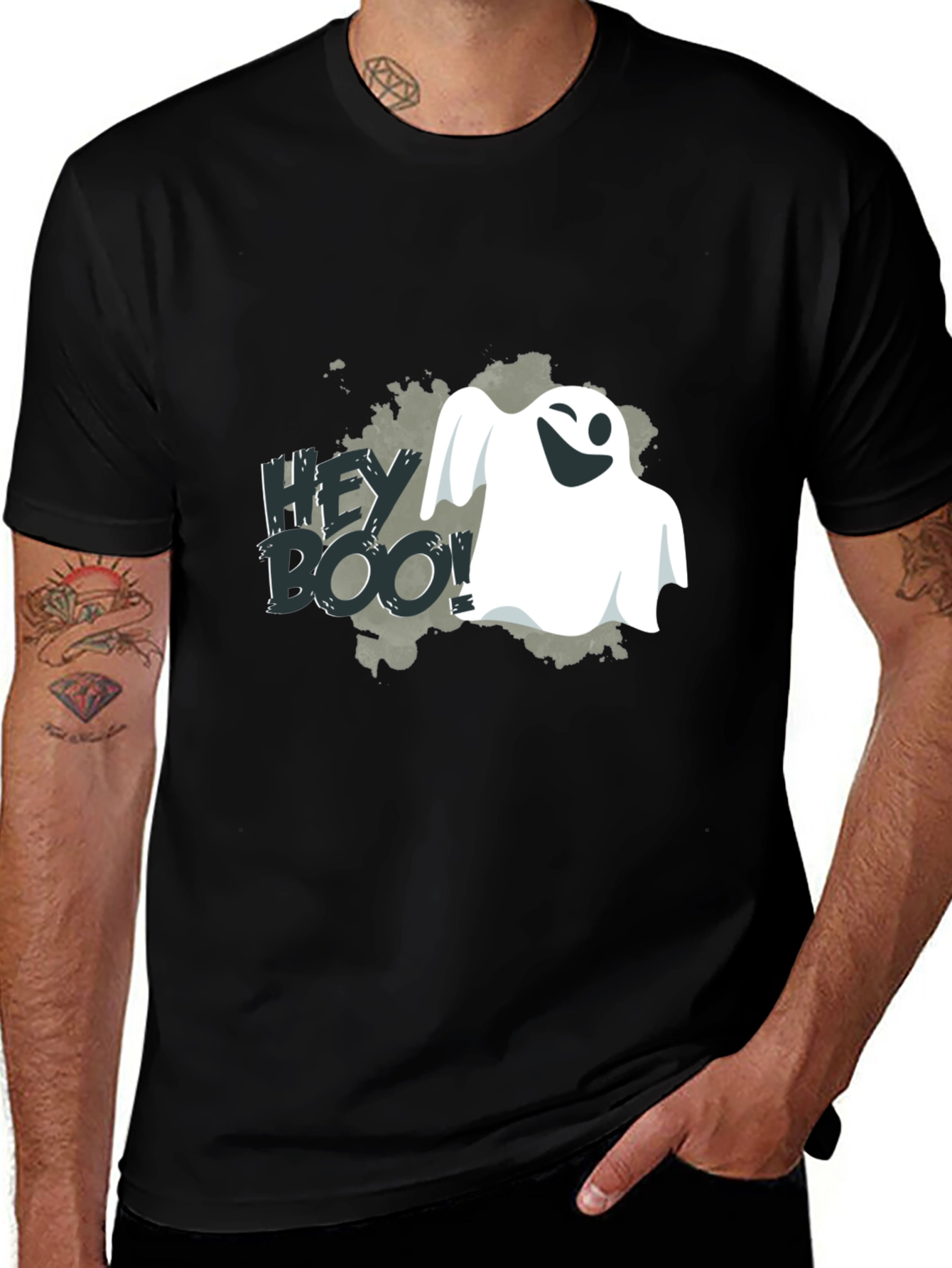 Variant 26 of Hey Boo! Ghost Graphic Tee - Spooky Season Shirt