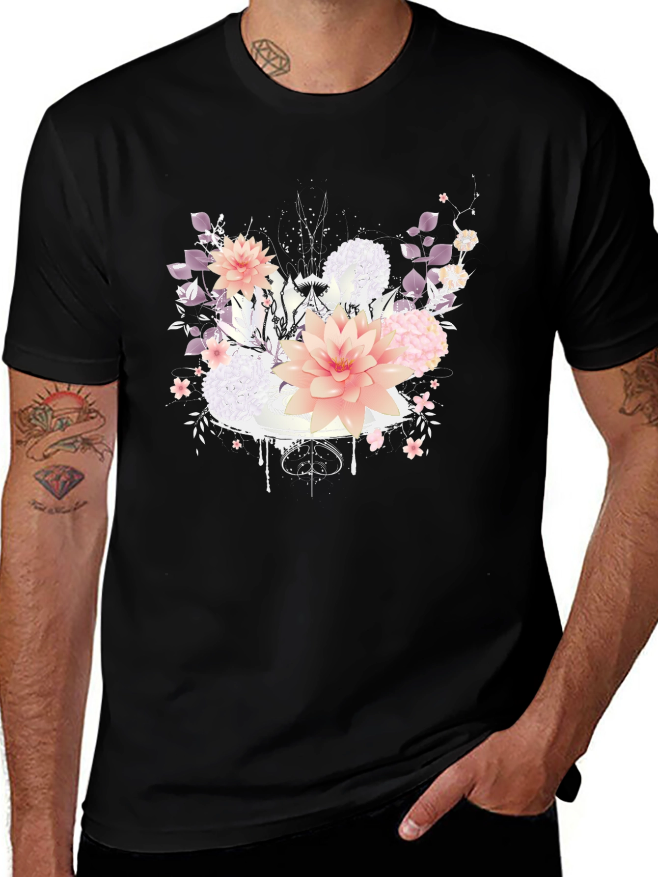 Variant 15 of Floral Design T-Shirt - Black