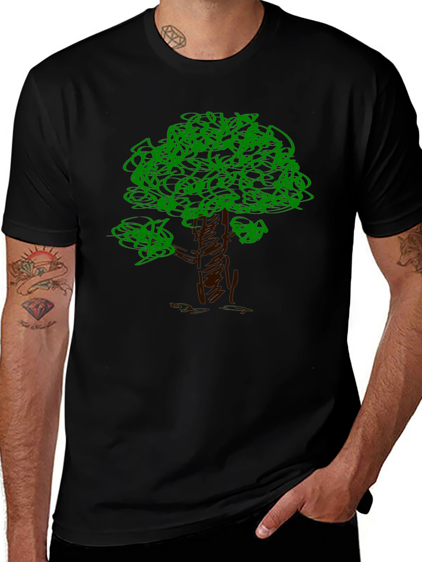 Variant 26 of Green Tree Graphic Black T-Shirt