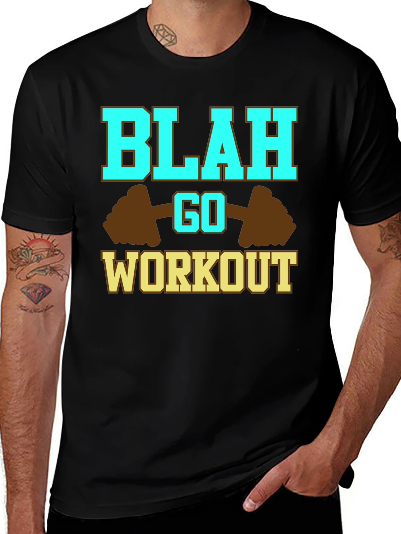 Blah Go Workout Graphic T-Shirt - Fitness Humor Tee