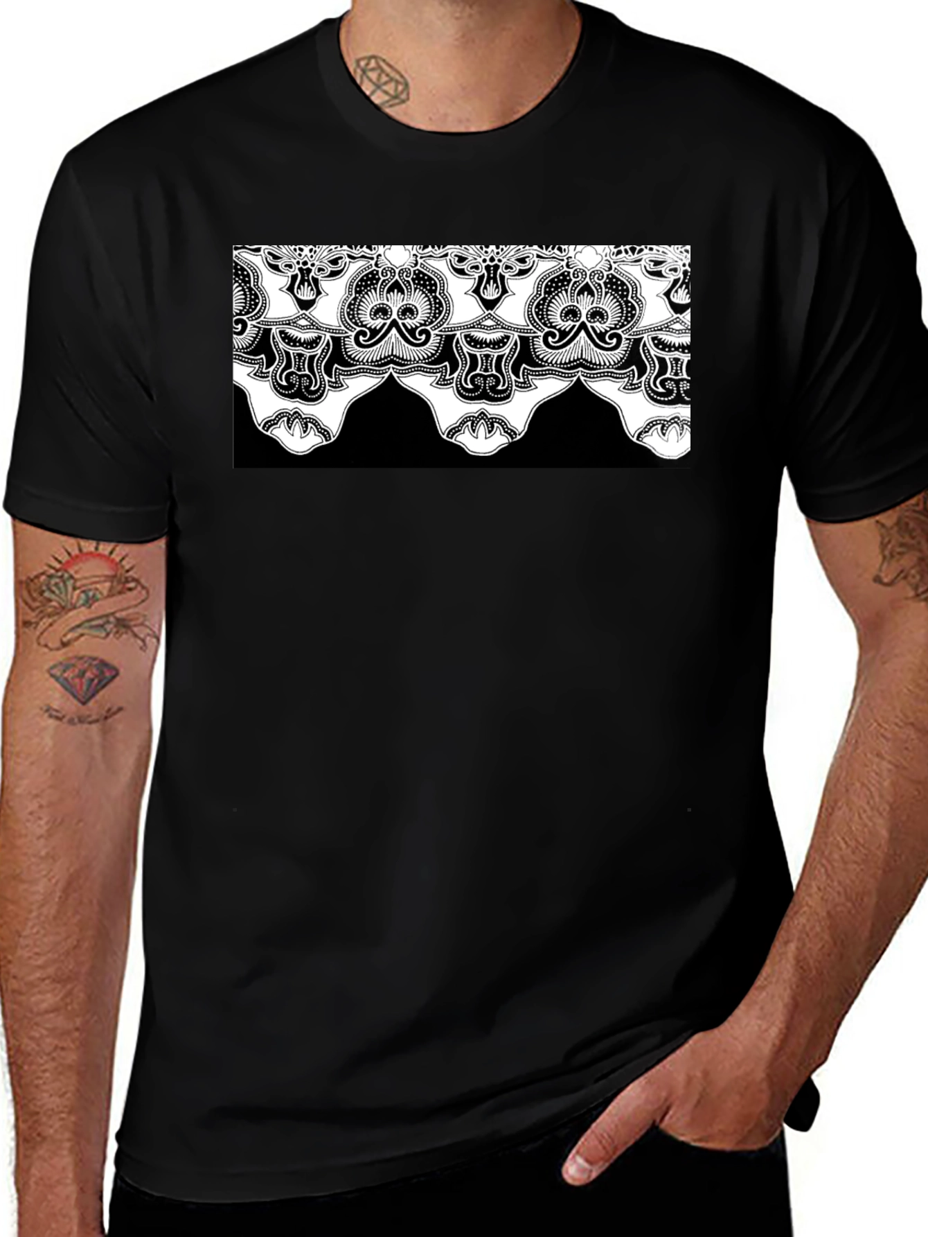 Variant 29 of Ornate Lace Design Black T-Shirt