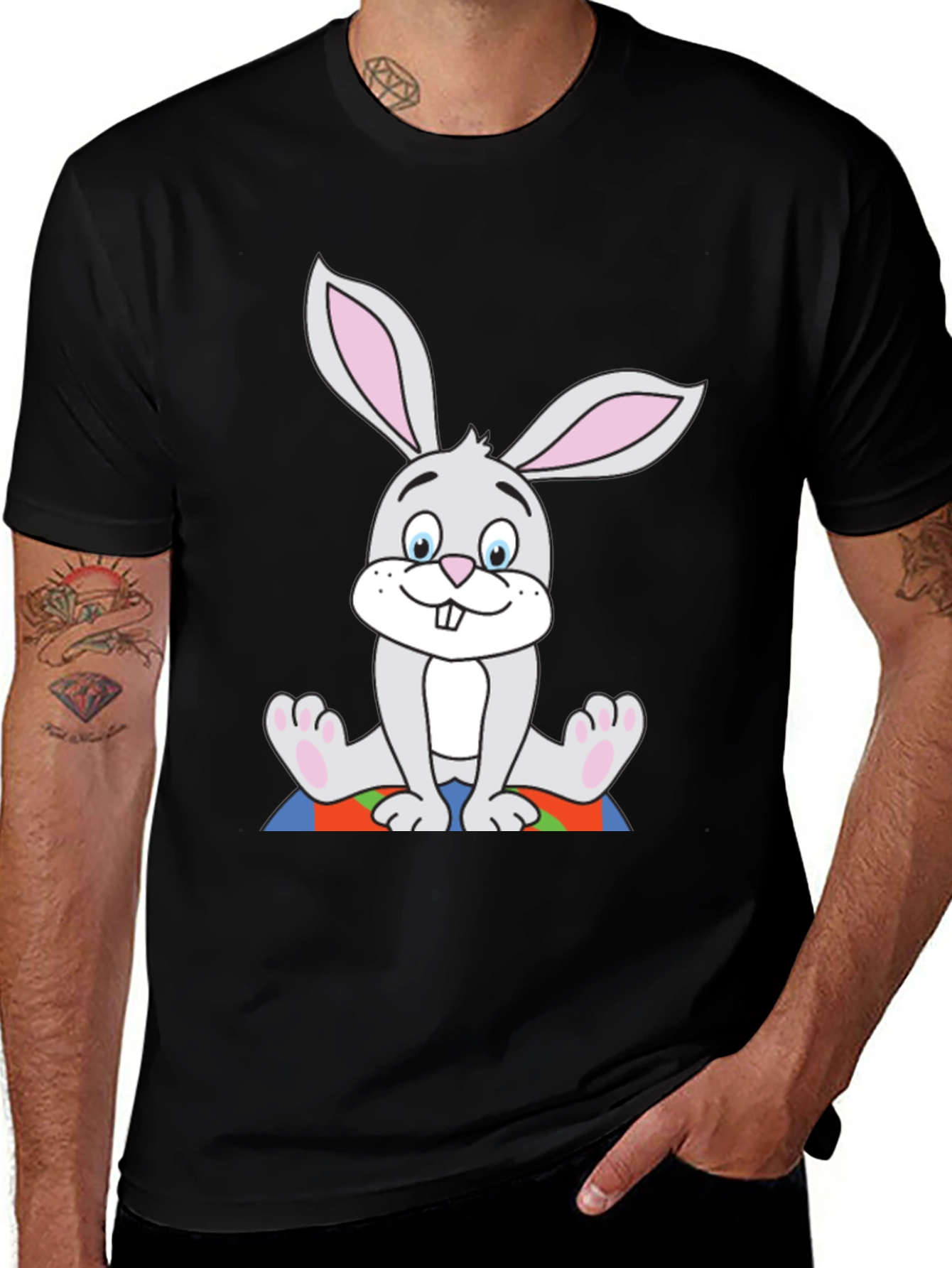 Variant 30 of Cartoon Bunny Black T-Shirt