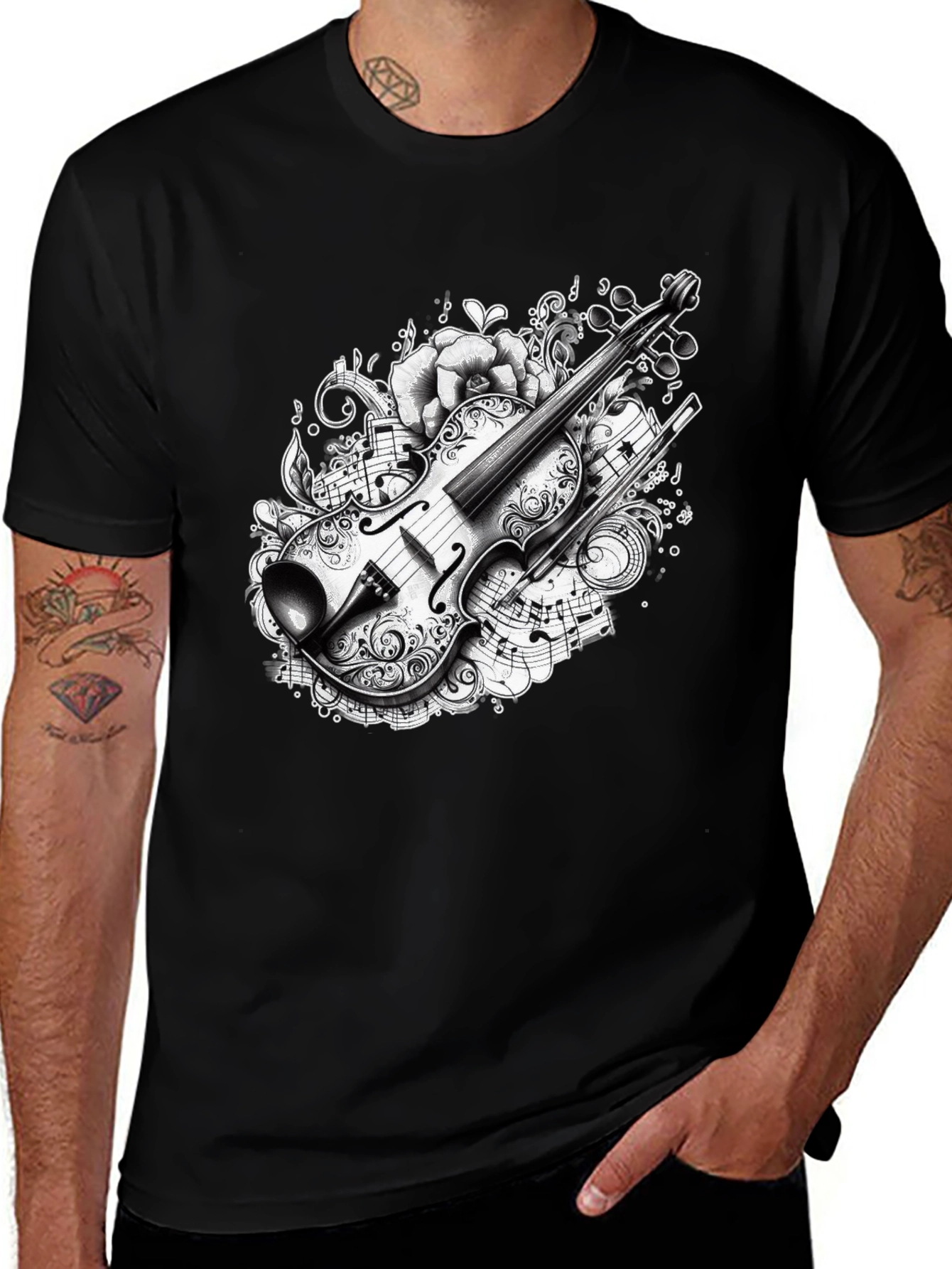 Variant 30 of Musical Violin Graphic Black T-Shirt