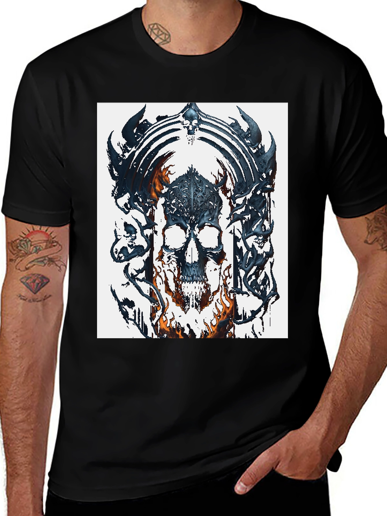 Variant 21 of Skull & Flame Graphic Tee - Bold Black T-Shirt